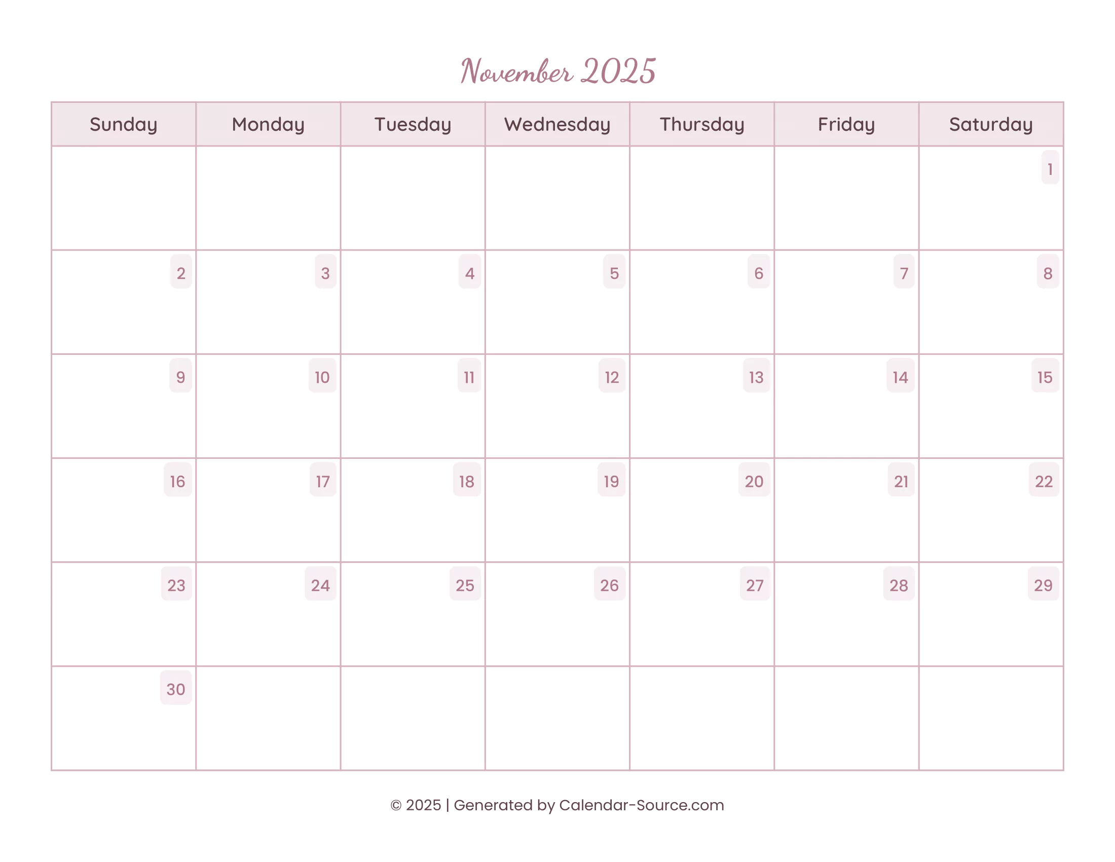 November 2025 Calendar Template 15