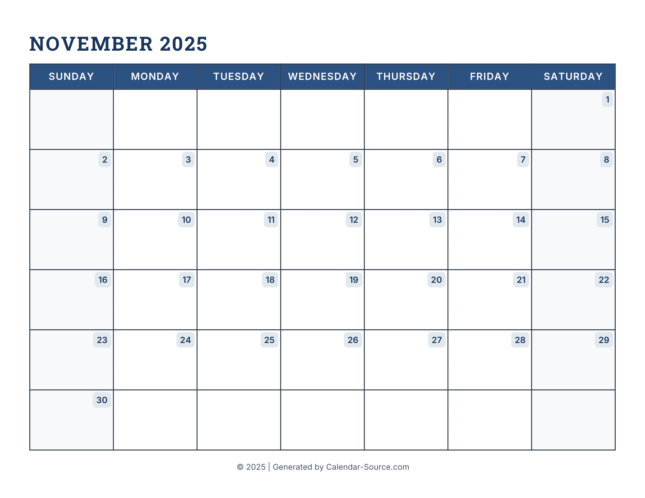 November 2025 Calendar Template 16