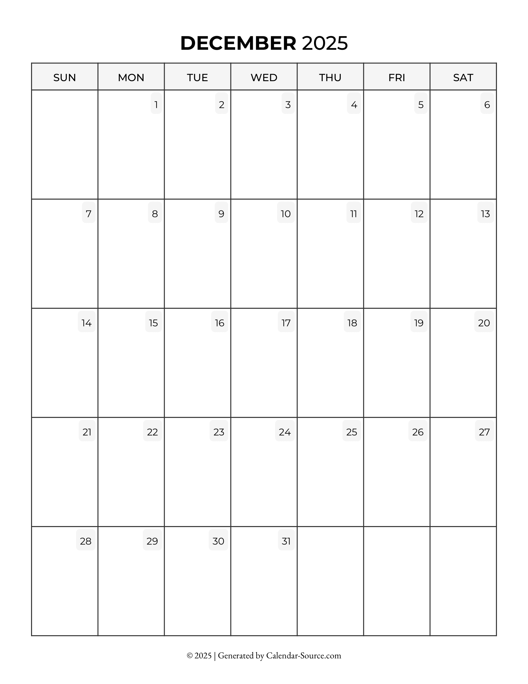 December 2025 Calendar Template 05