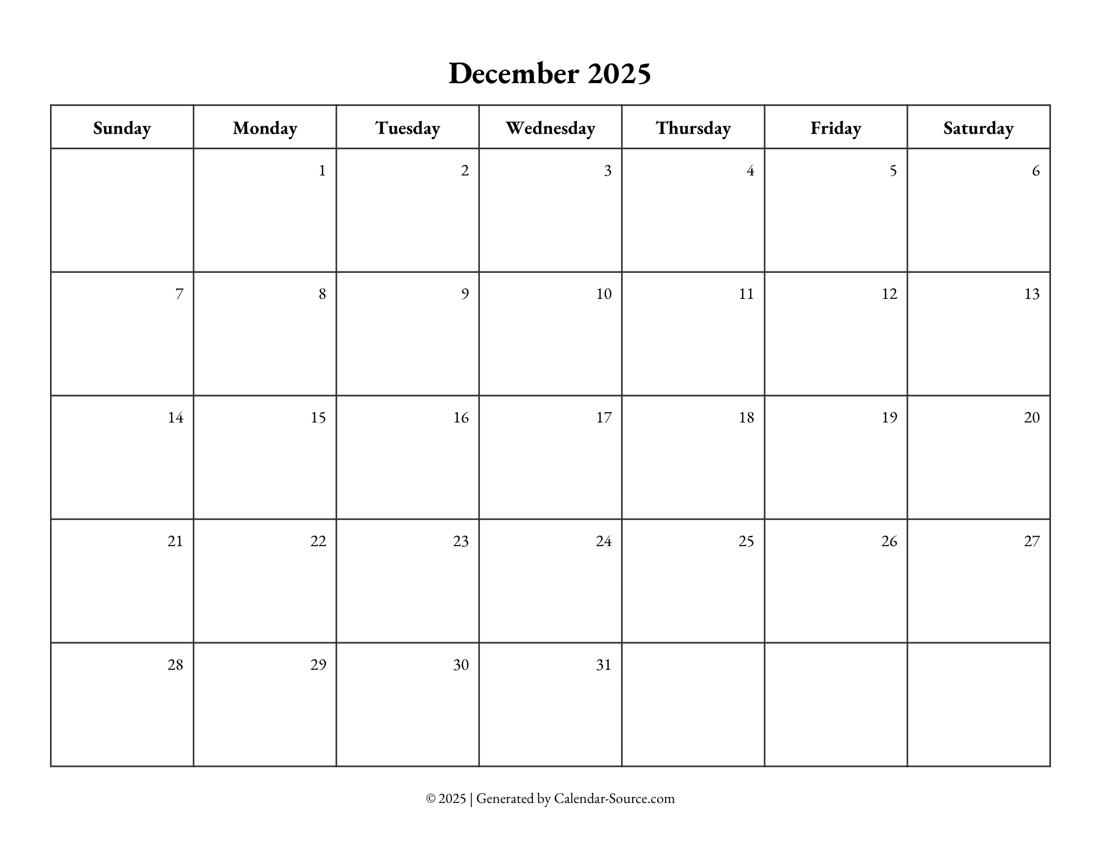December 2025 Calendar Template 10
