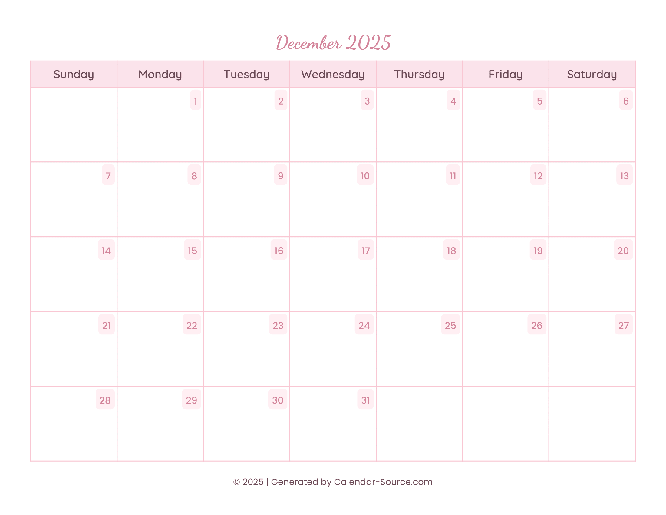 December 2025 Calendar Template 11