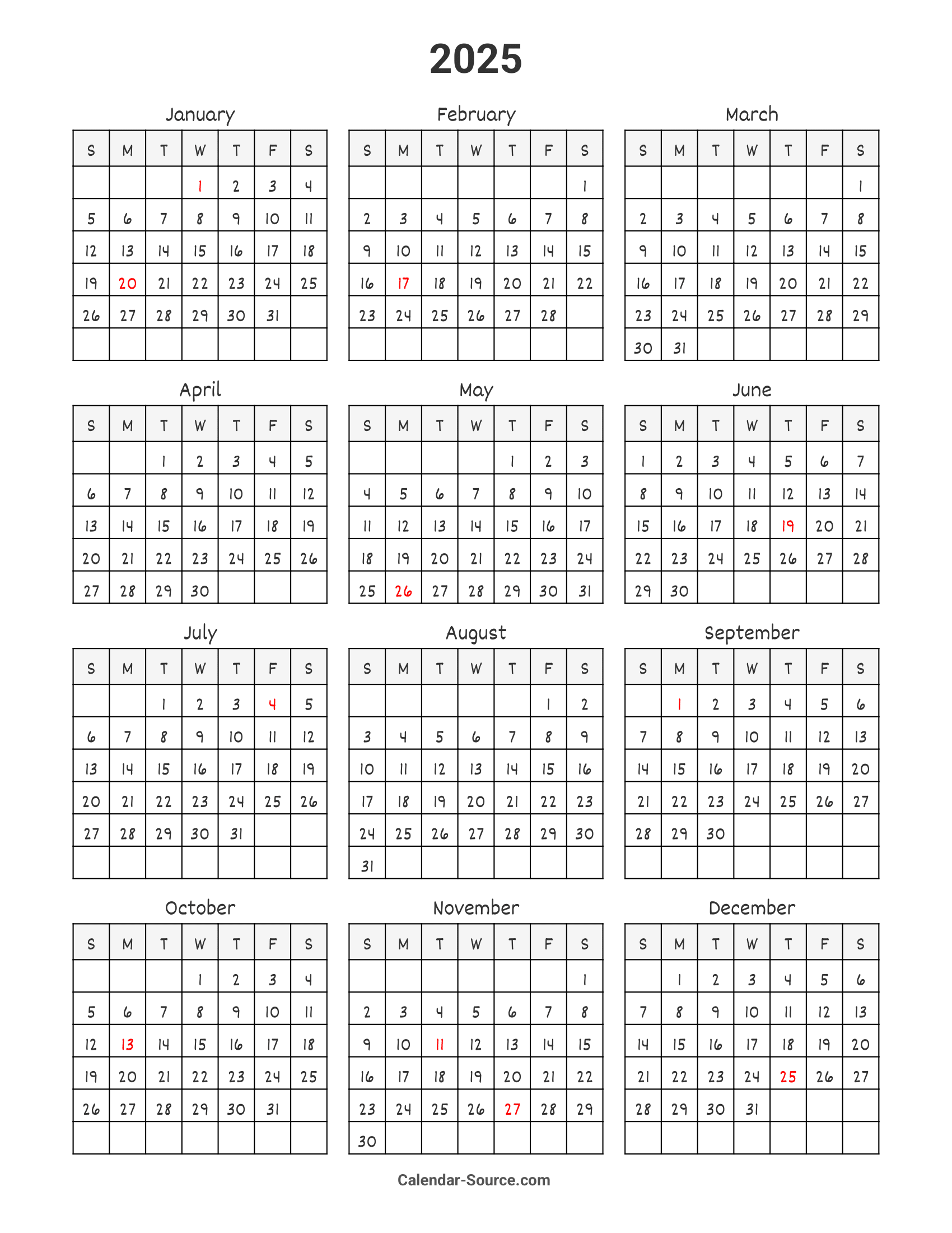 2025 Calendar Template 07