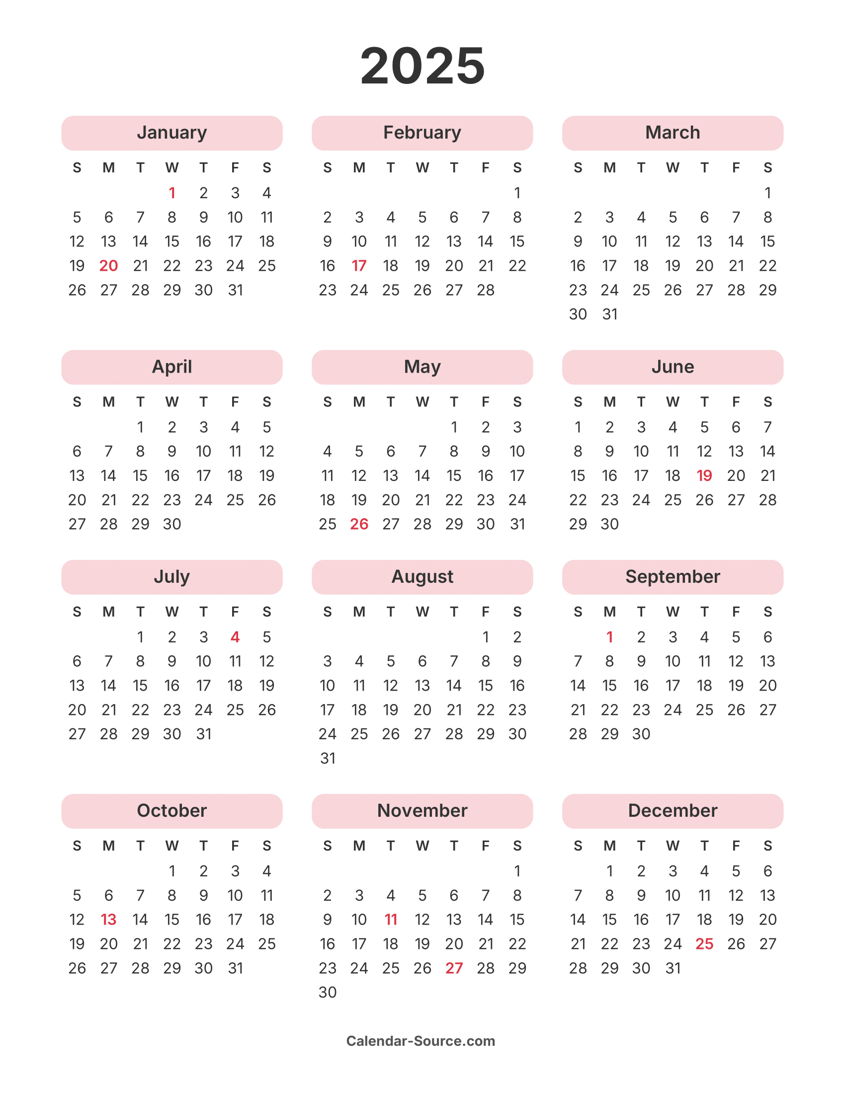 2025 Calendar Template 08
