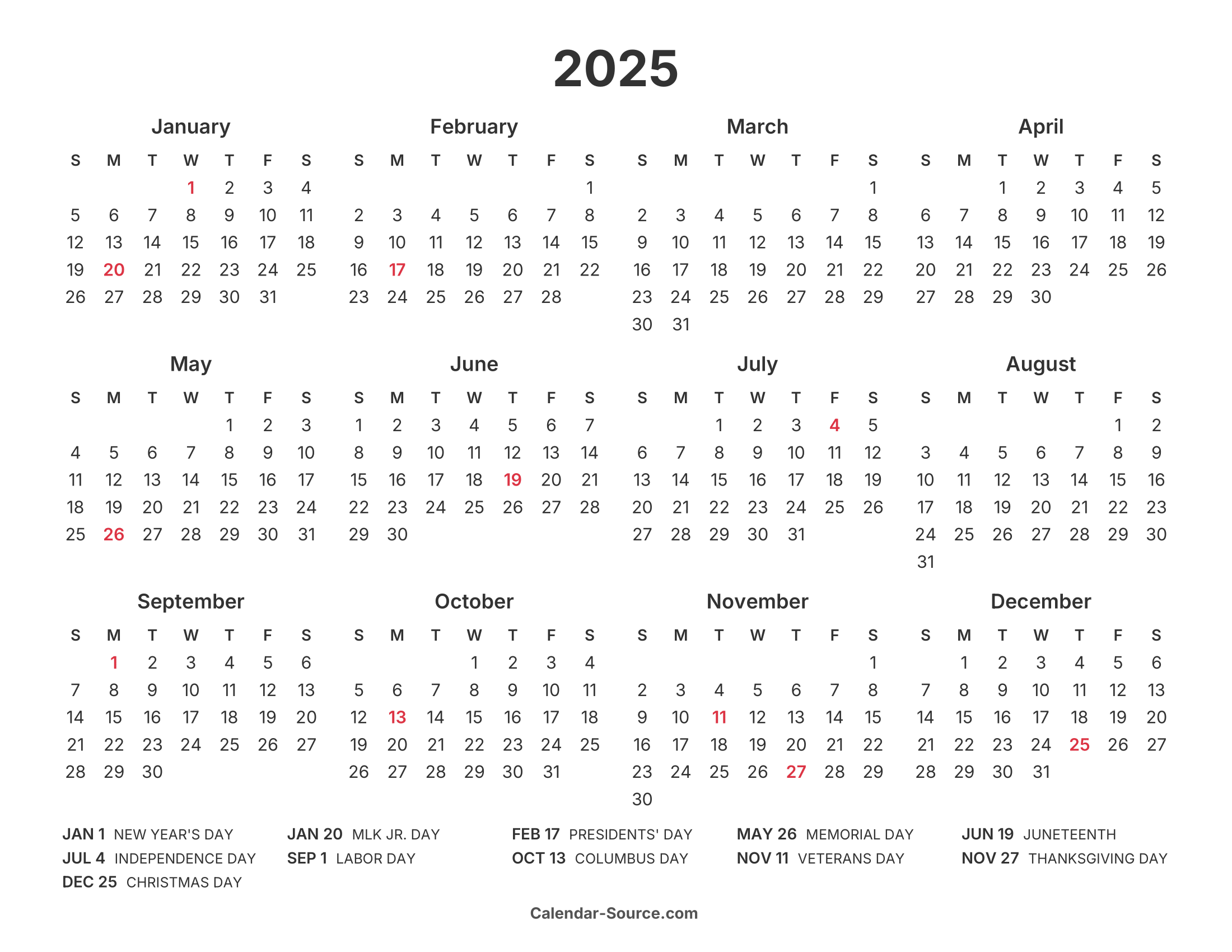 2025 Calendar Template 13