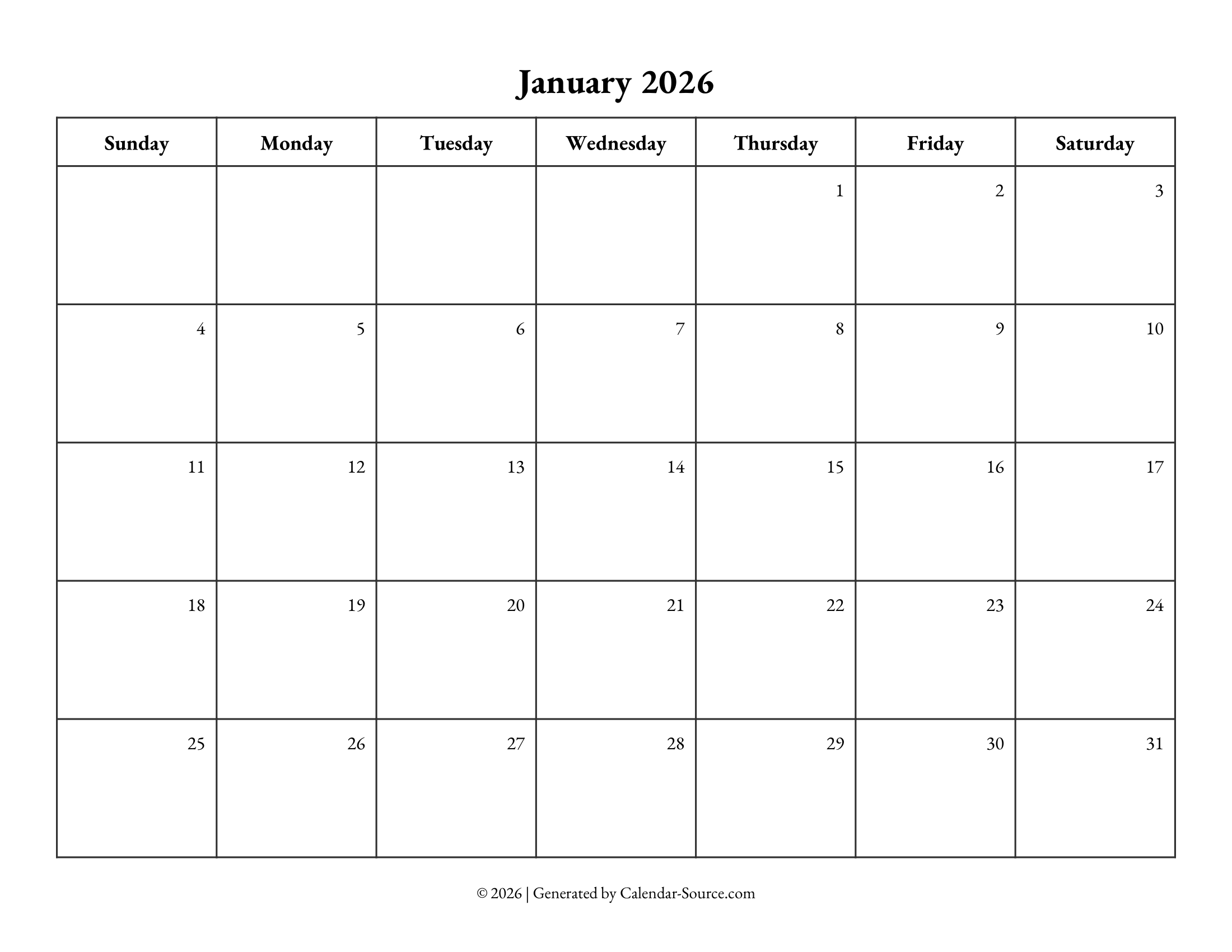 January 2026 Calendar Template 10