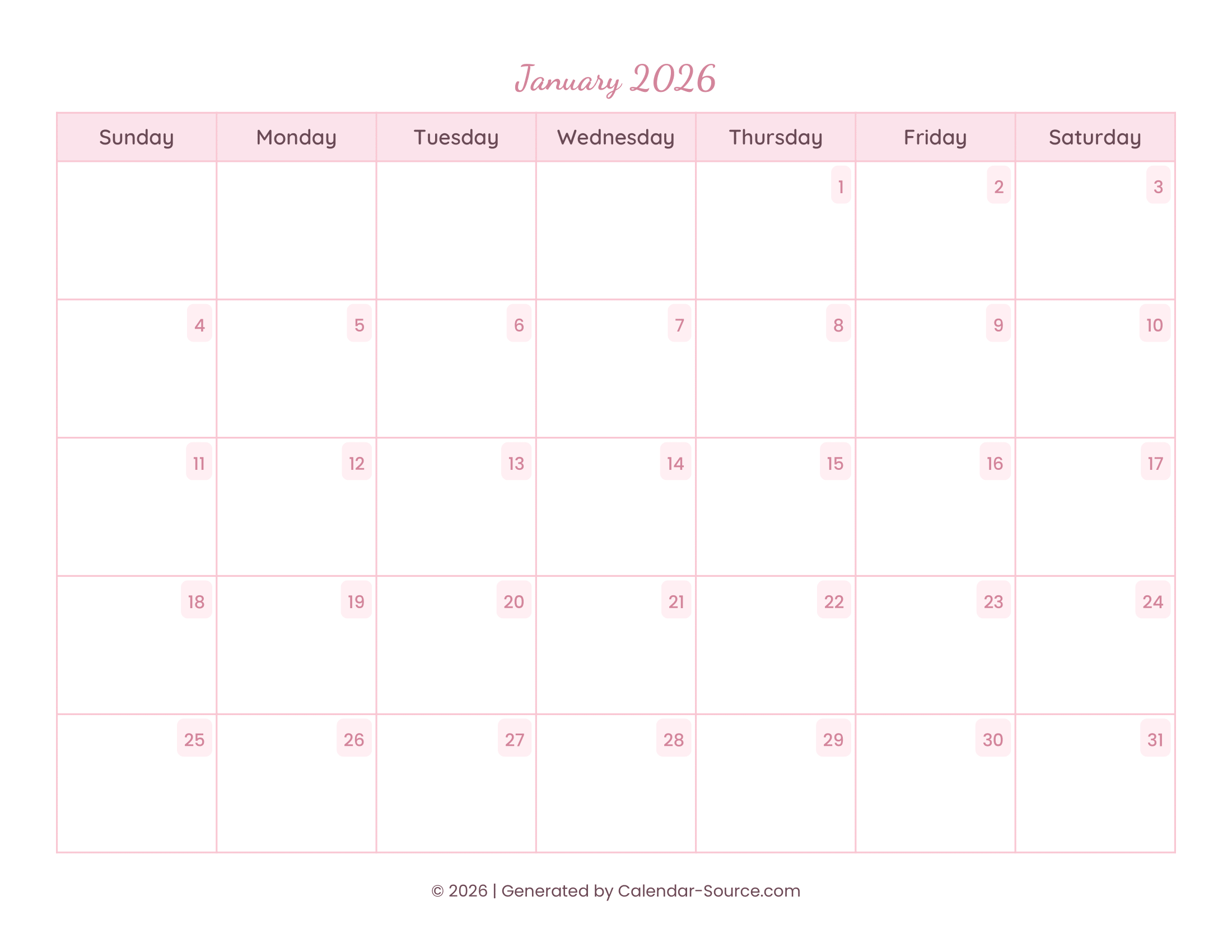 January 2026 Calendar Template 11