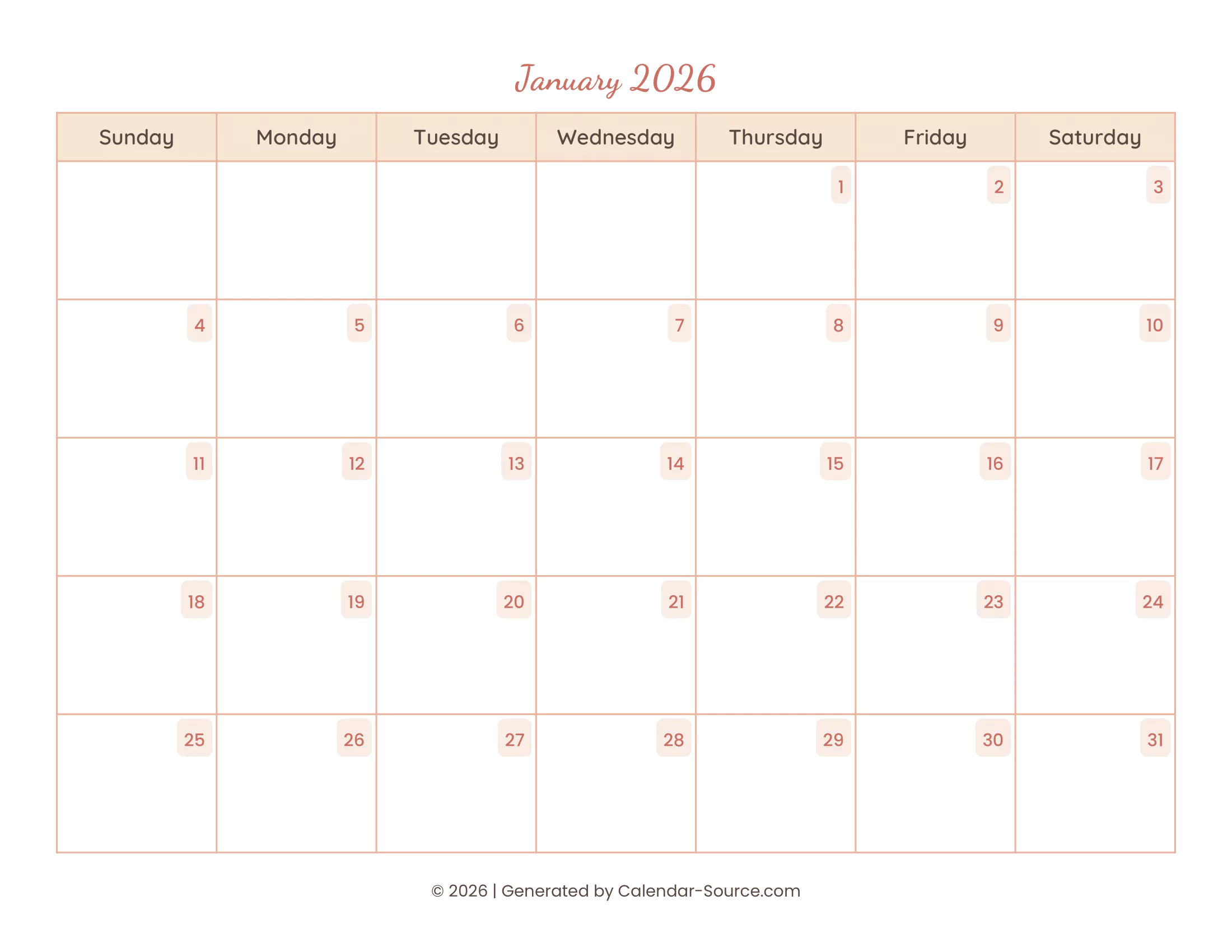 January 2026 Calendar Template 12