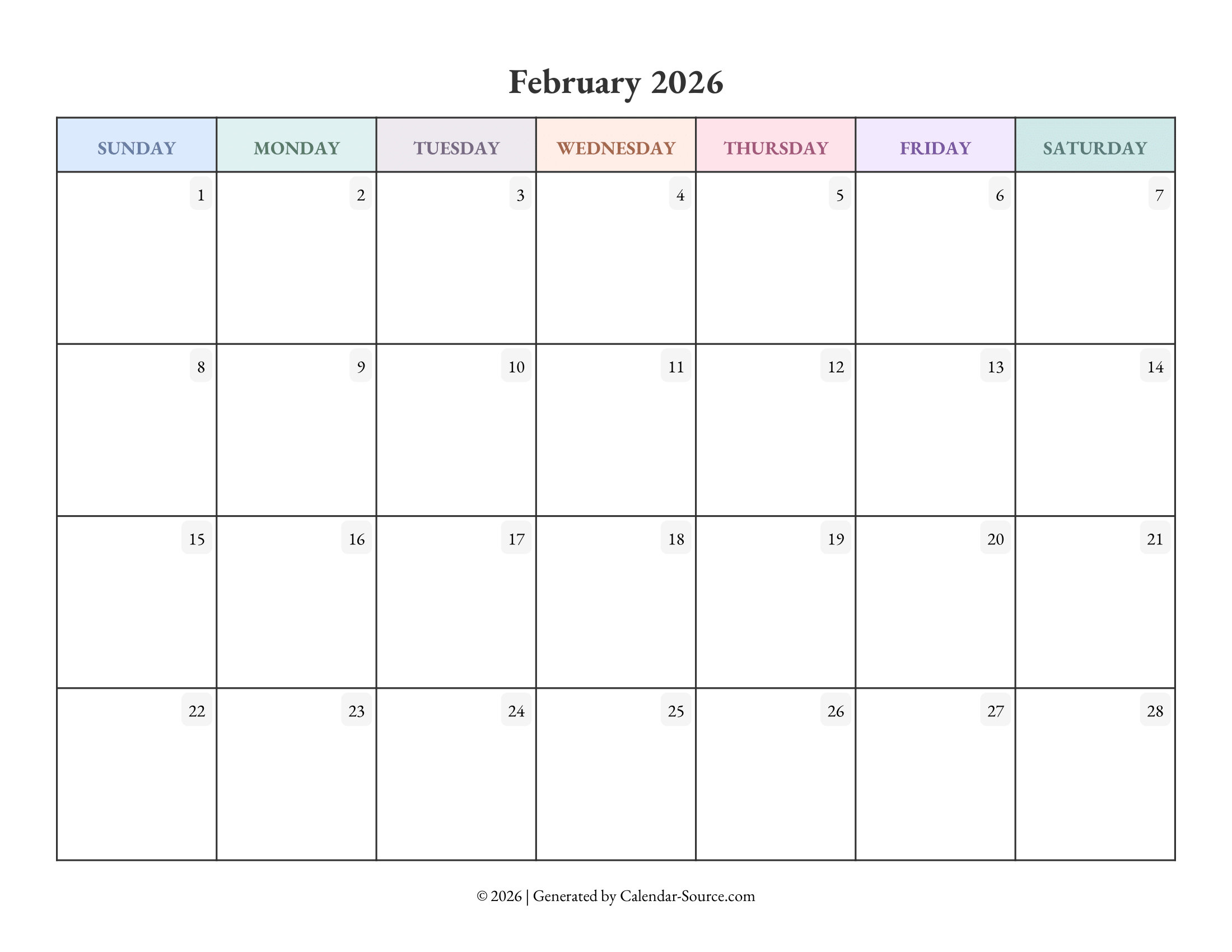 February 2026 Calendar Template 04