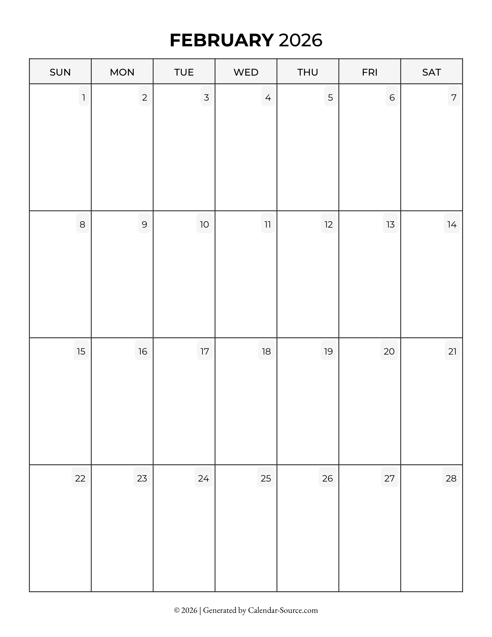 February 2026 Calendar Template 05