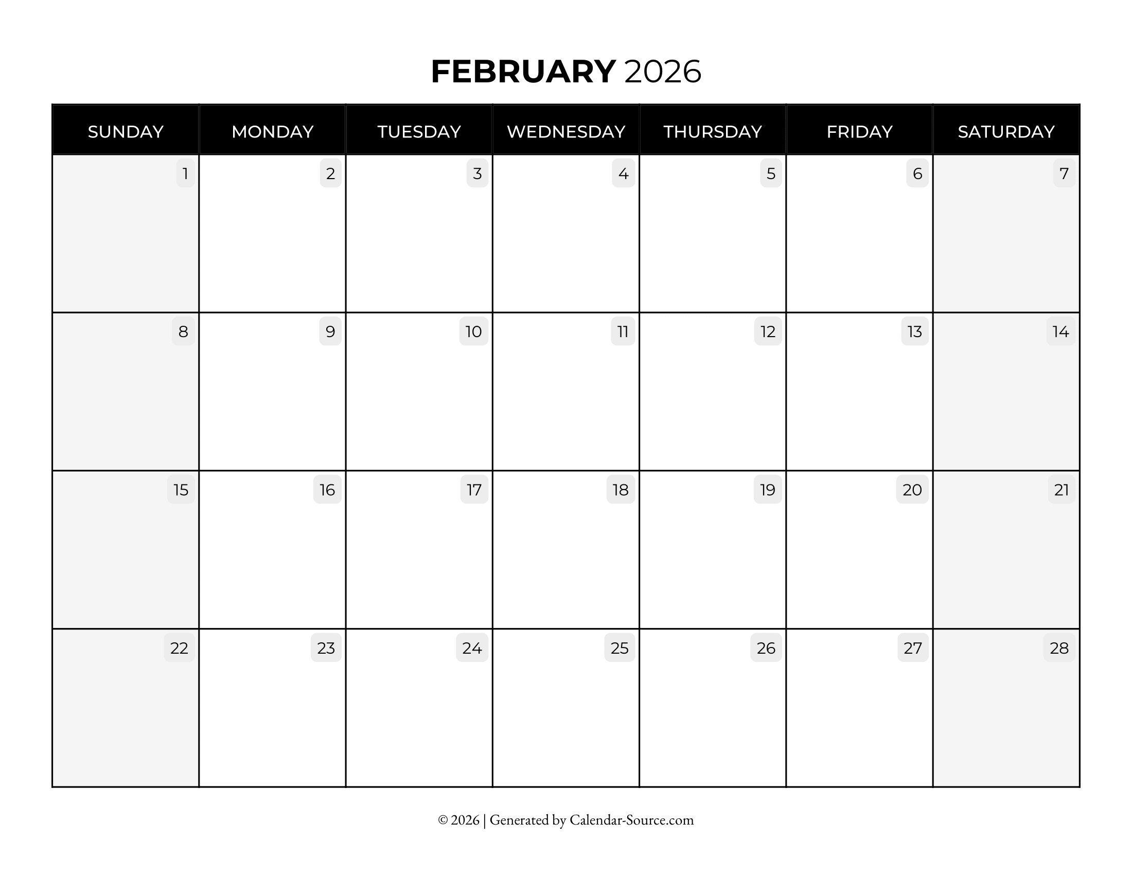 February 2026 Calendar Template 08
