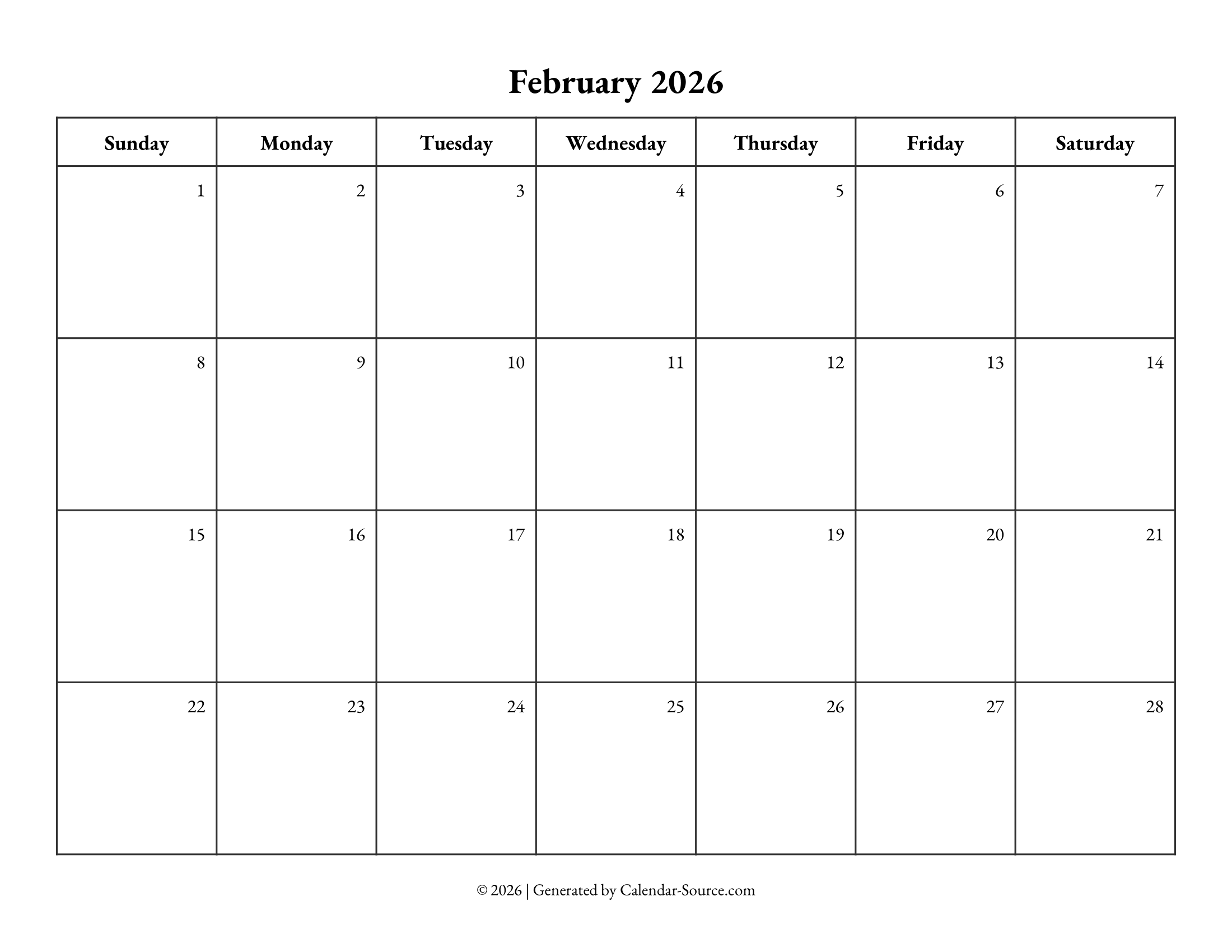 February 2026 Calendar Template 10