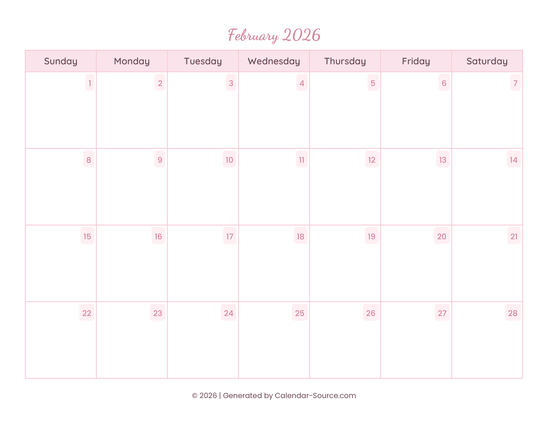 February 2026 Calendar Template 11