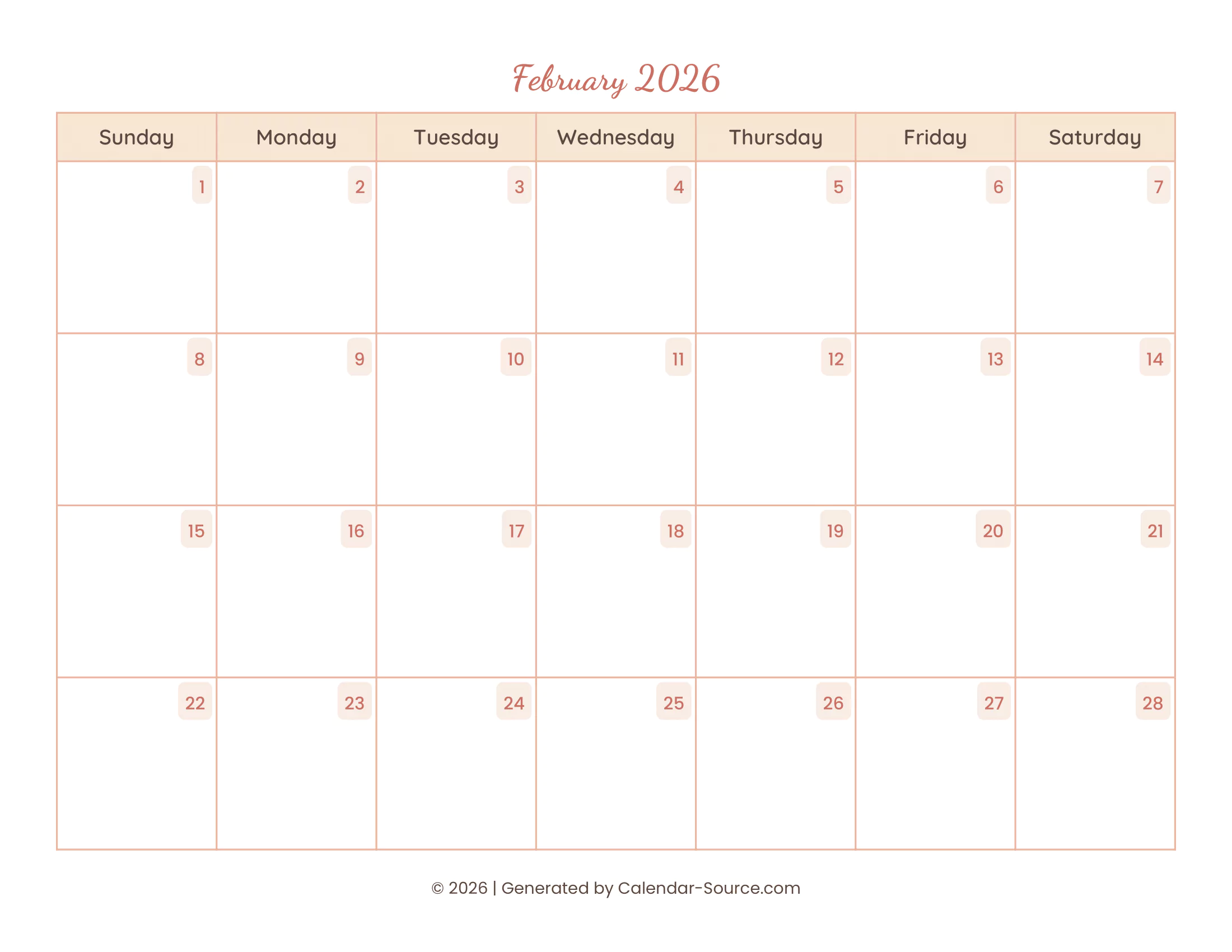 February 2026 Calendar Template 12