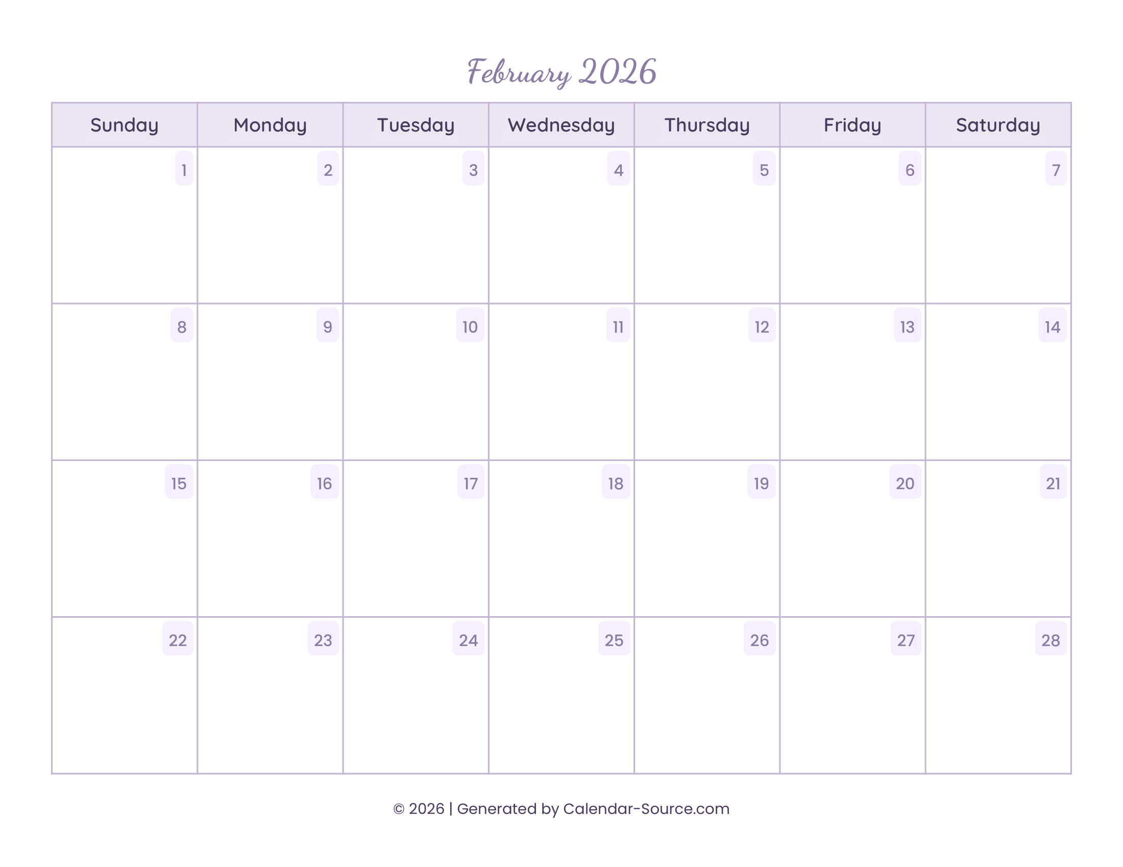 February 2026 Calendar Template 13