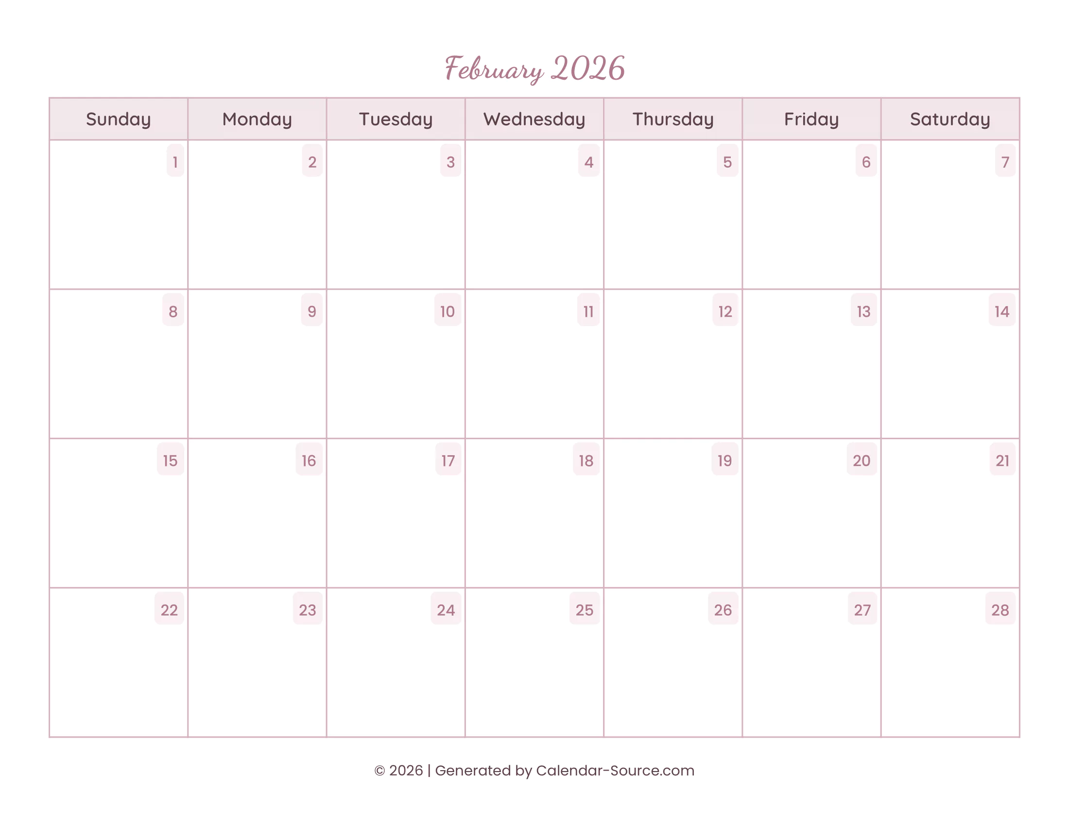 February 2026 Calendar Template 15