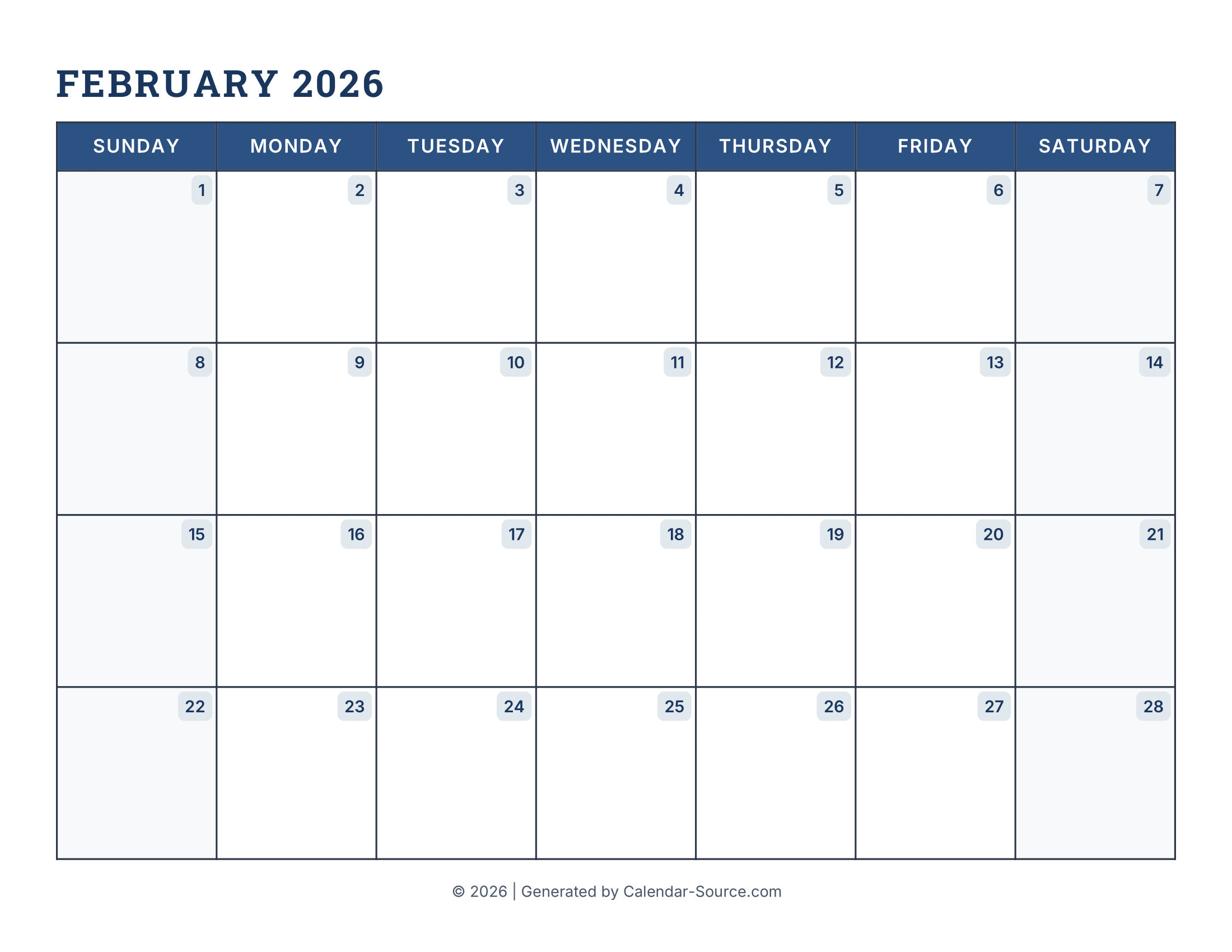 February 2026 Calendar Template 16