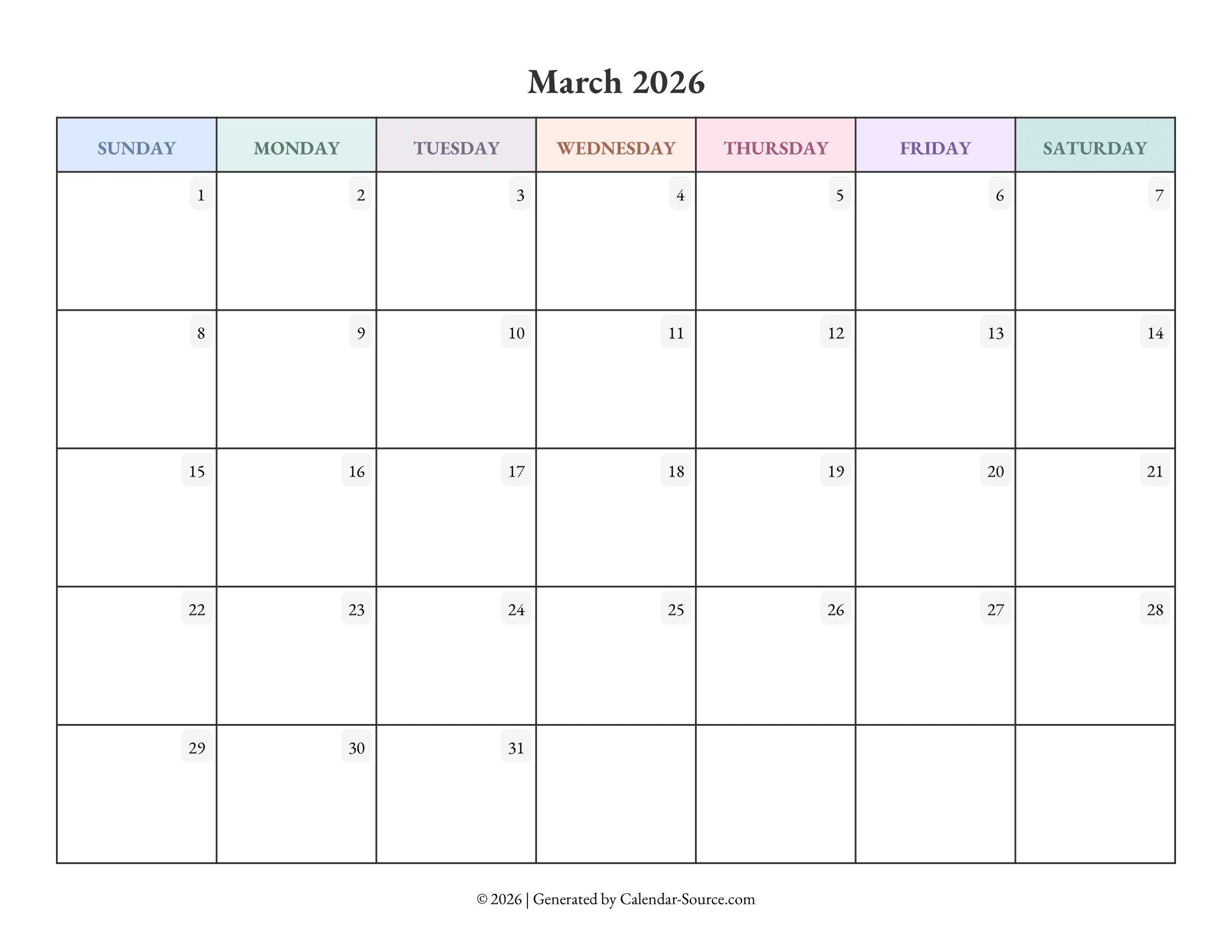 March 2026 Calendar Template 04