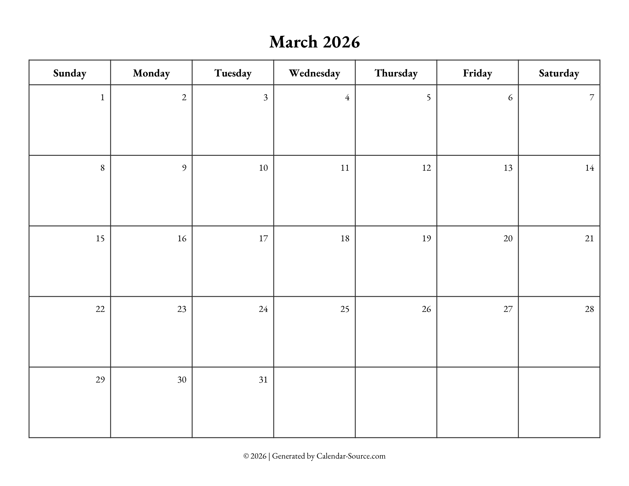 March 2026 Calendar Template 10