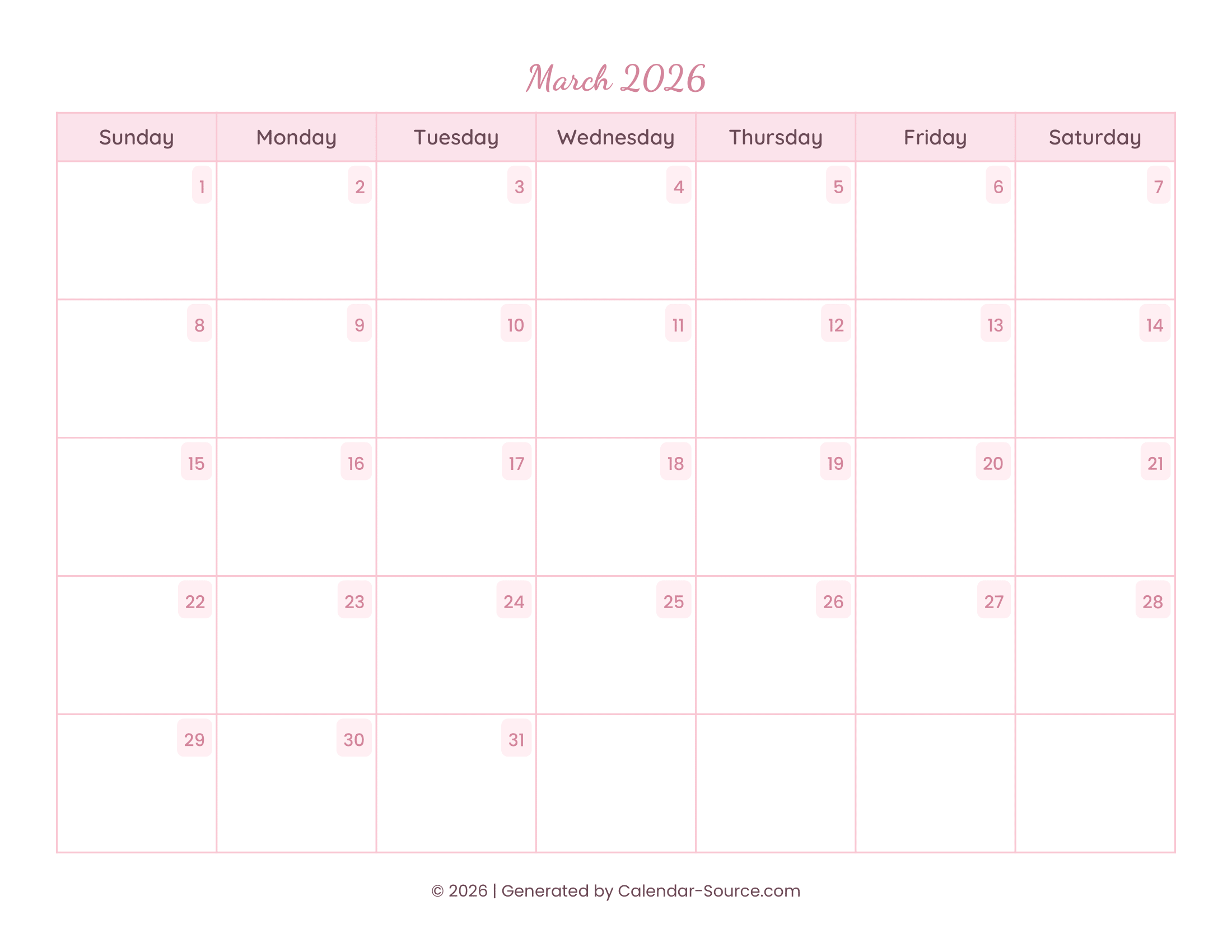 March 2026 Calendar Template 11