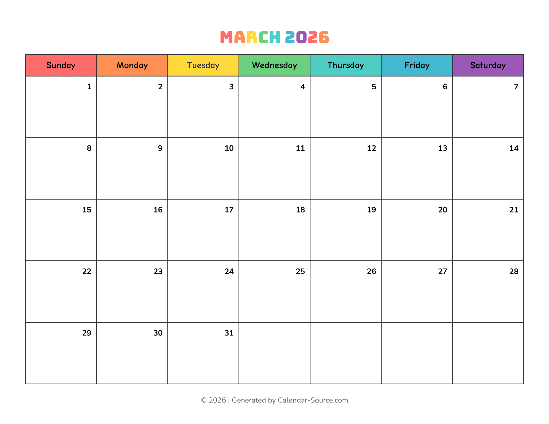 March 2026 Calendar Template 17