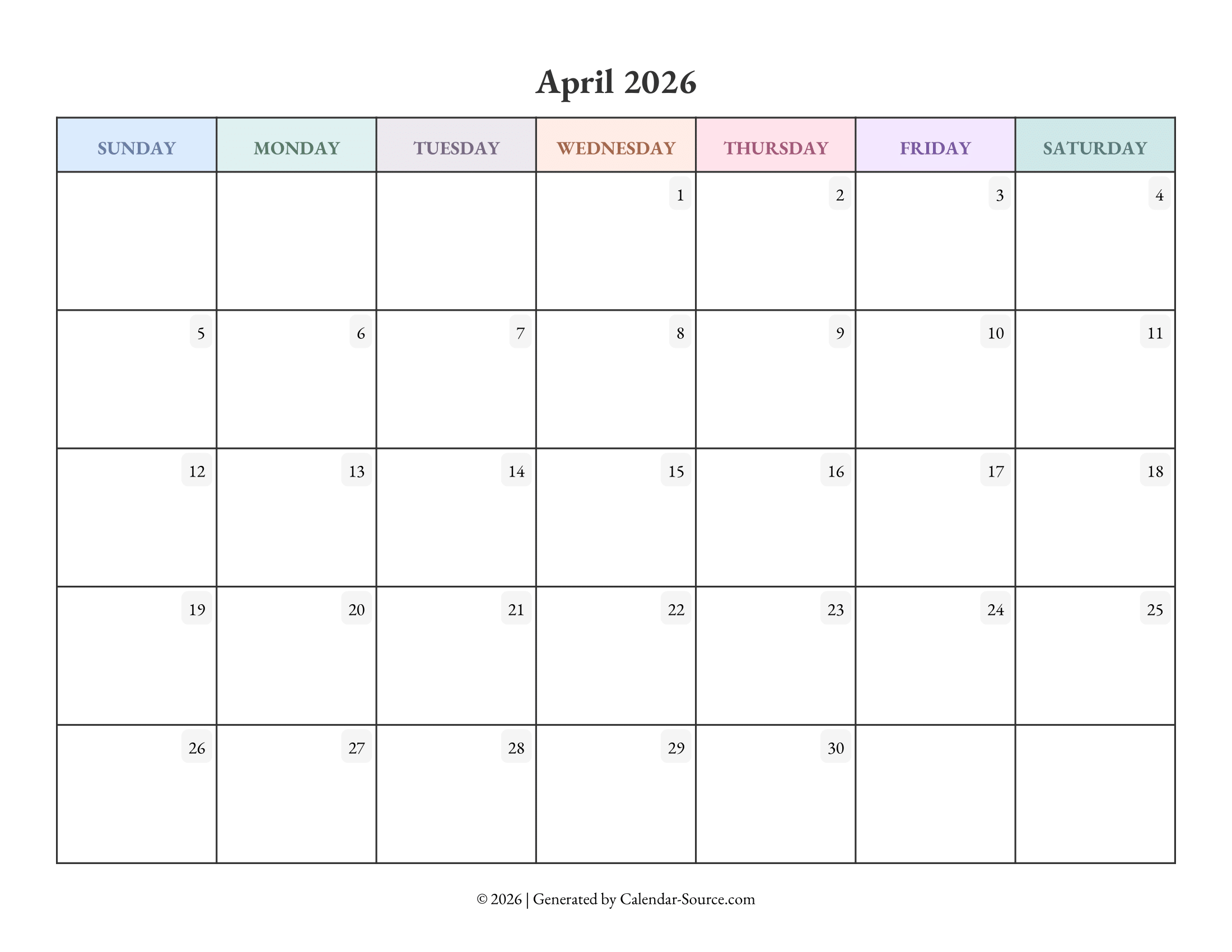 April 2026 Calendar Template 04