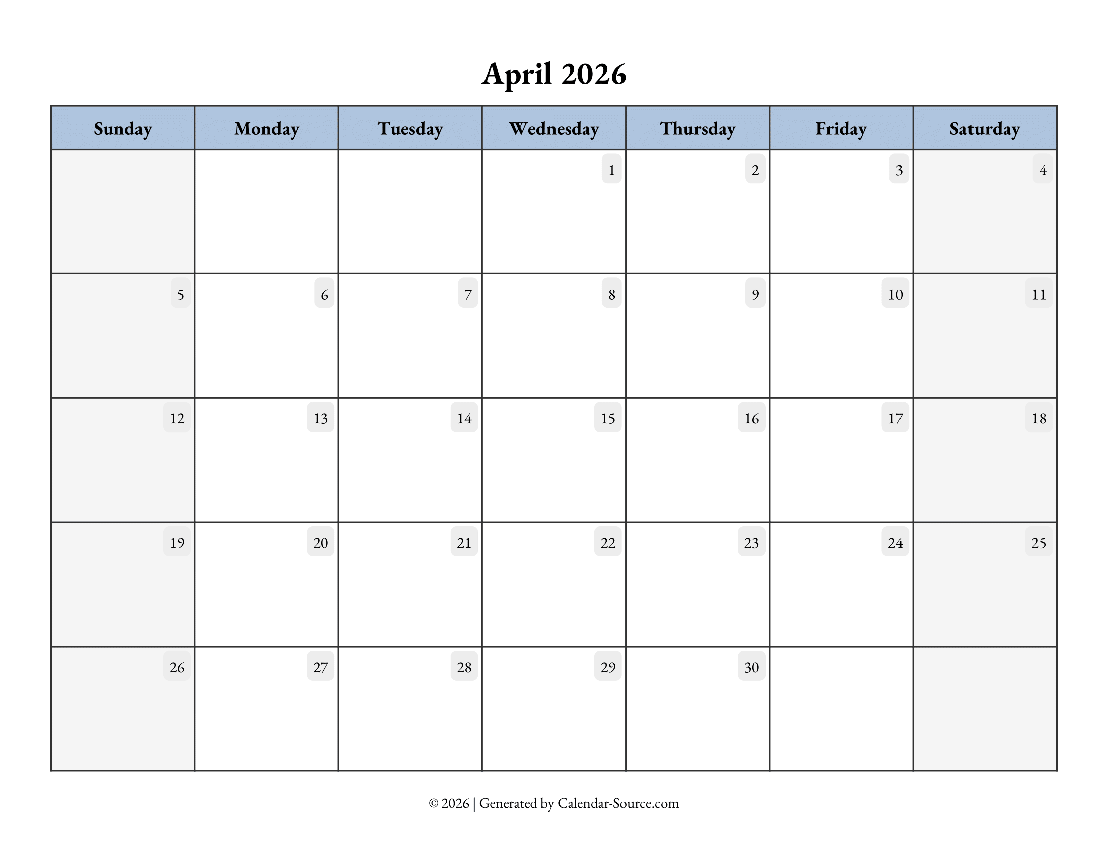 April 2026 Calendar Template 07