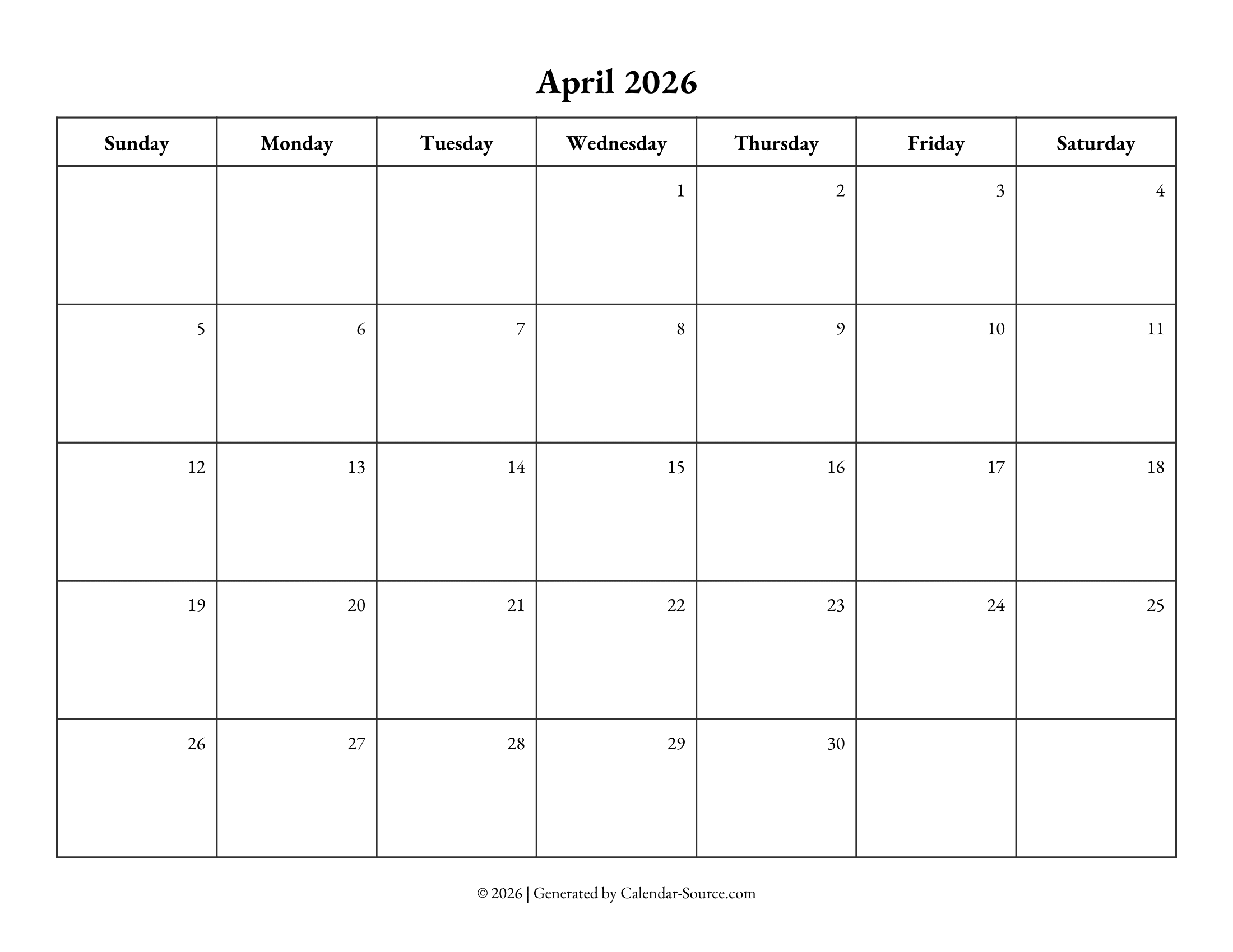 April 2026 Calendar Template 10