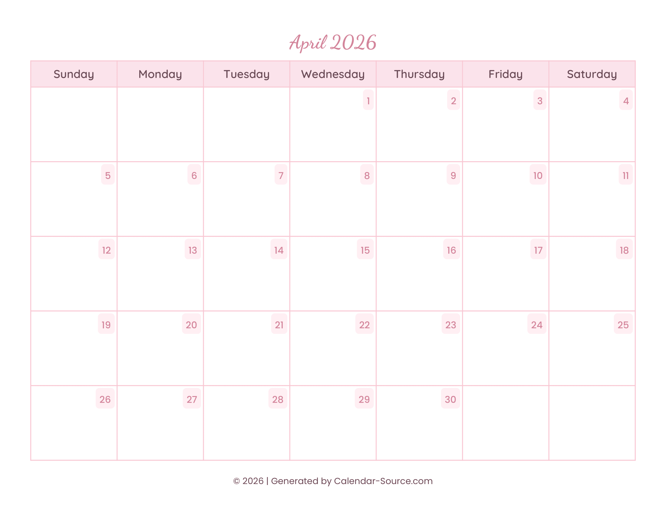 April 2026 Calendar Template 11