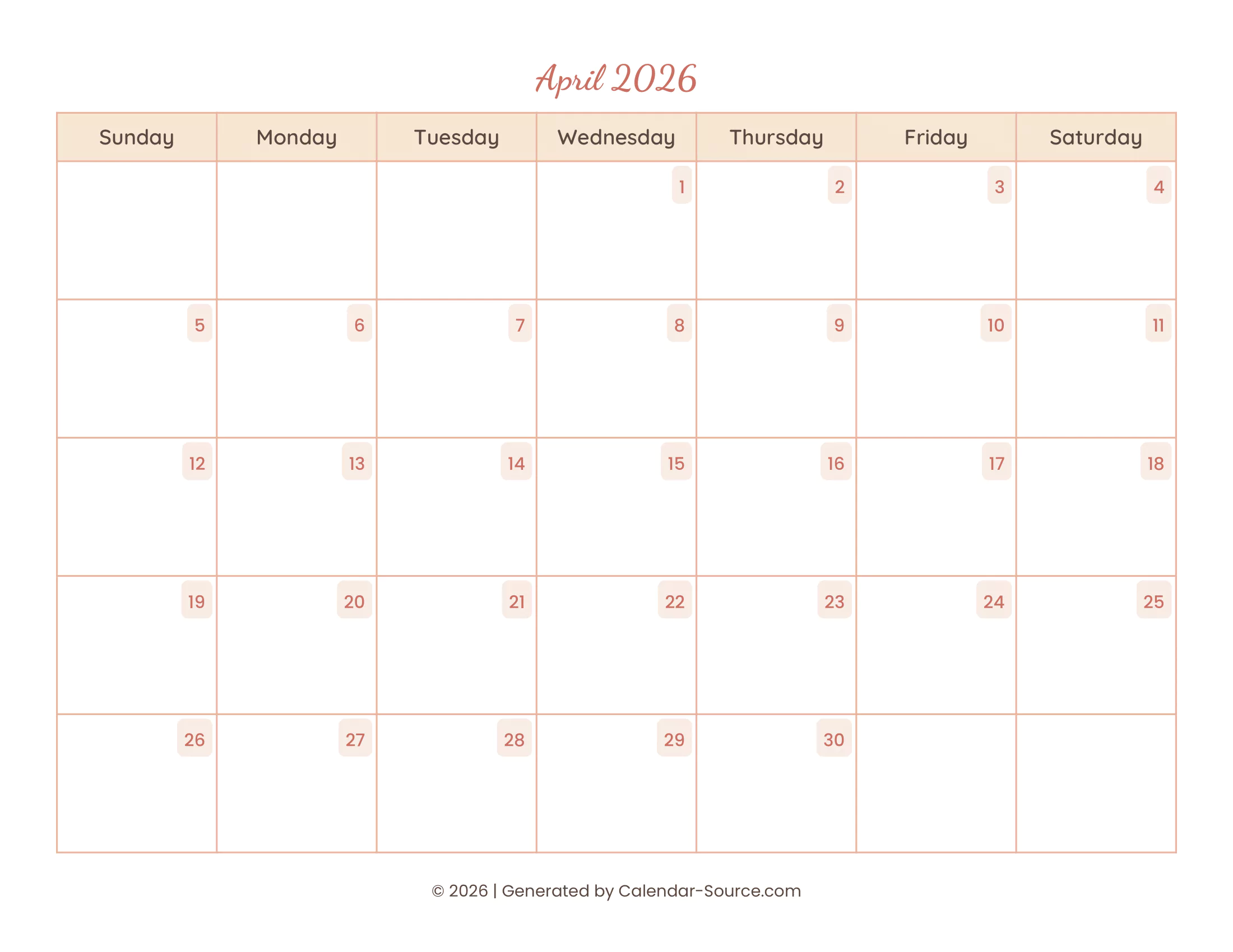 April 2026 Calendar Template 12