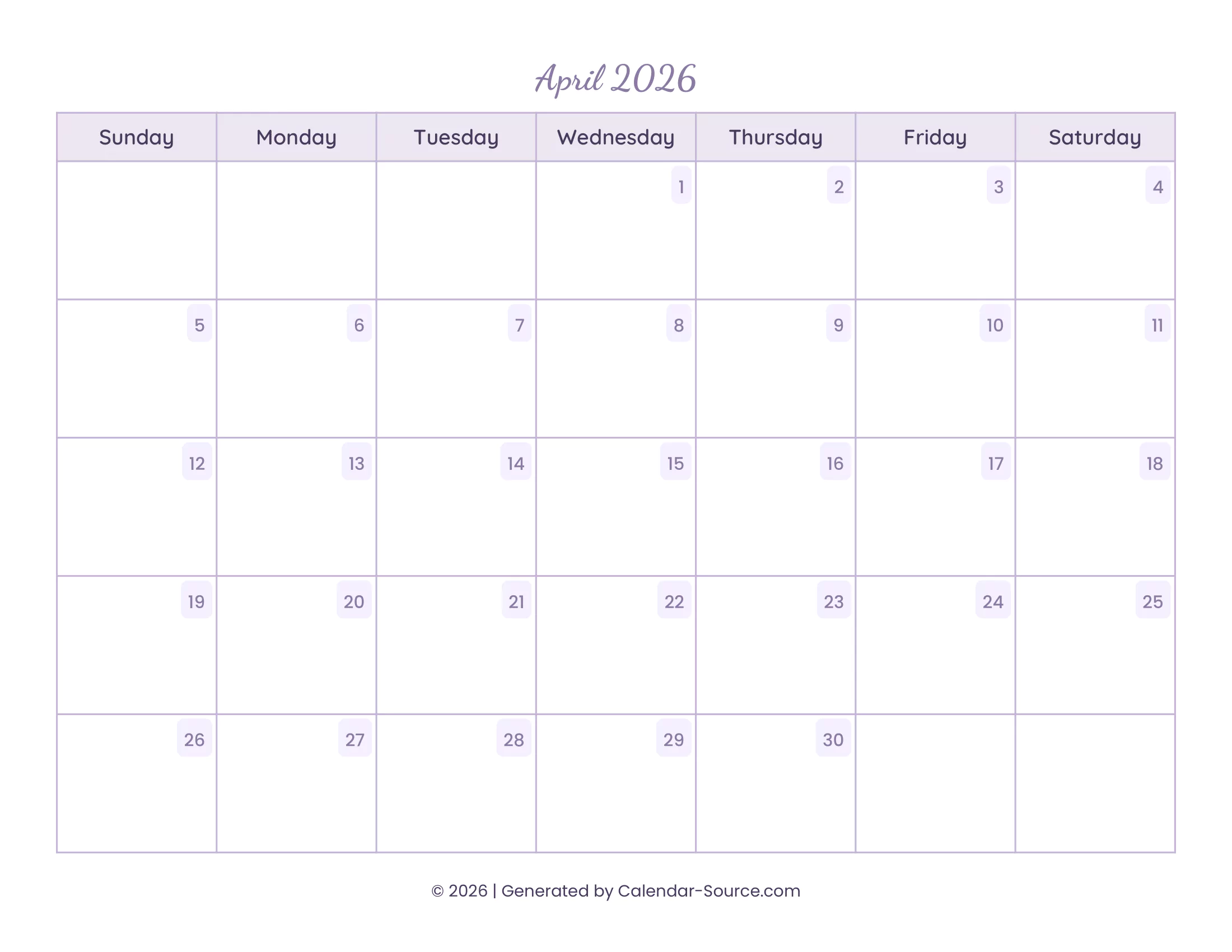 April 2026 Calendar Template 13