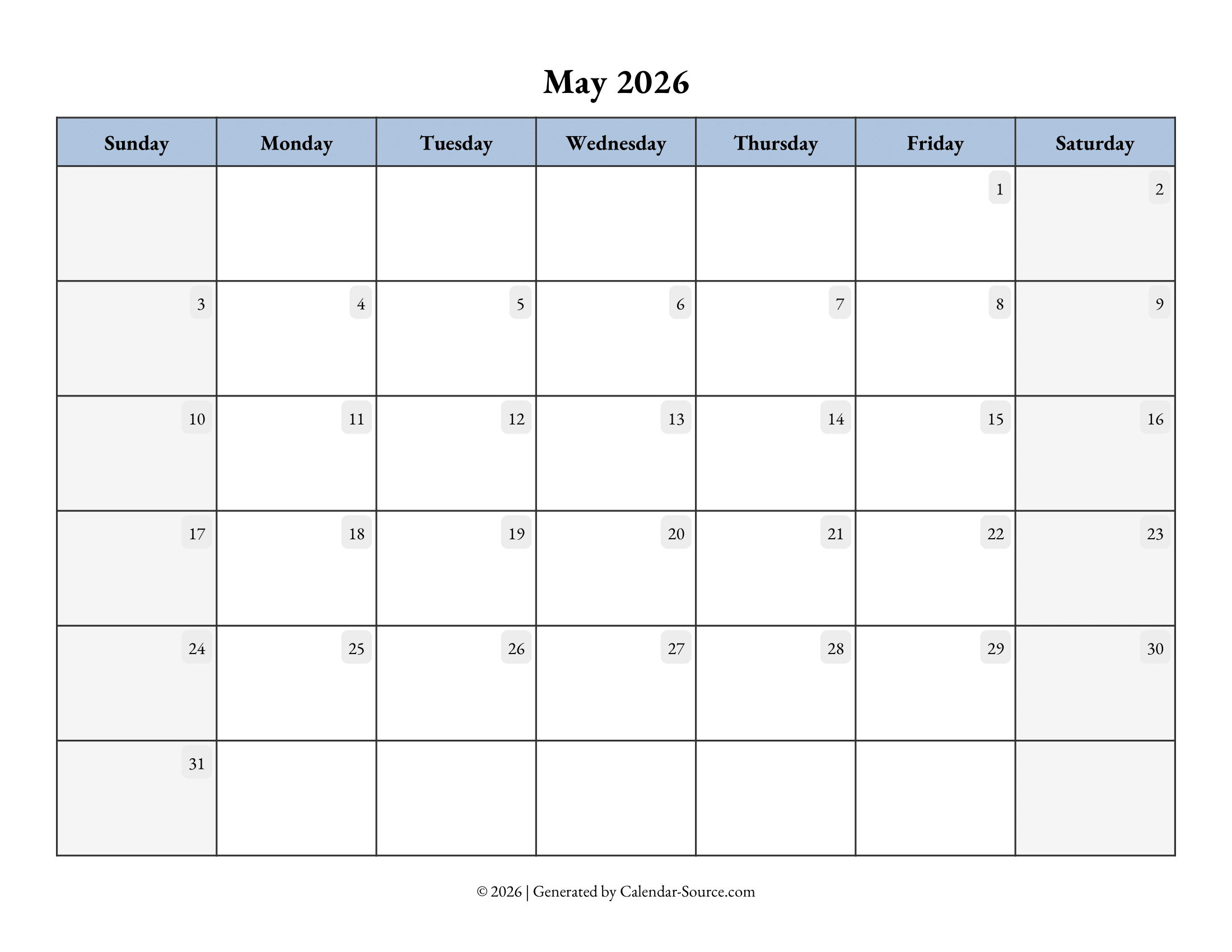 May 2026 Calendar Template 07