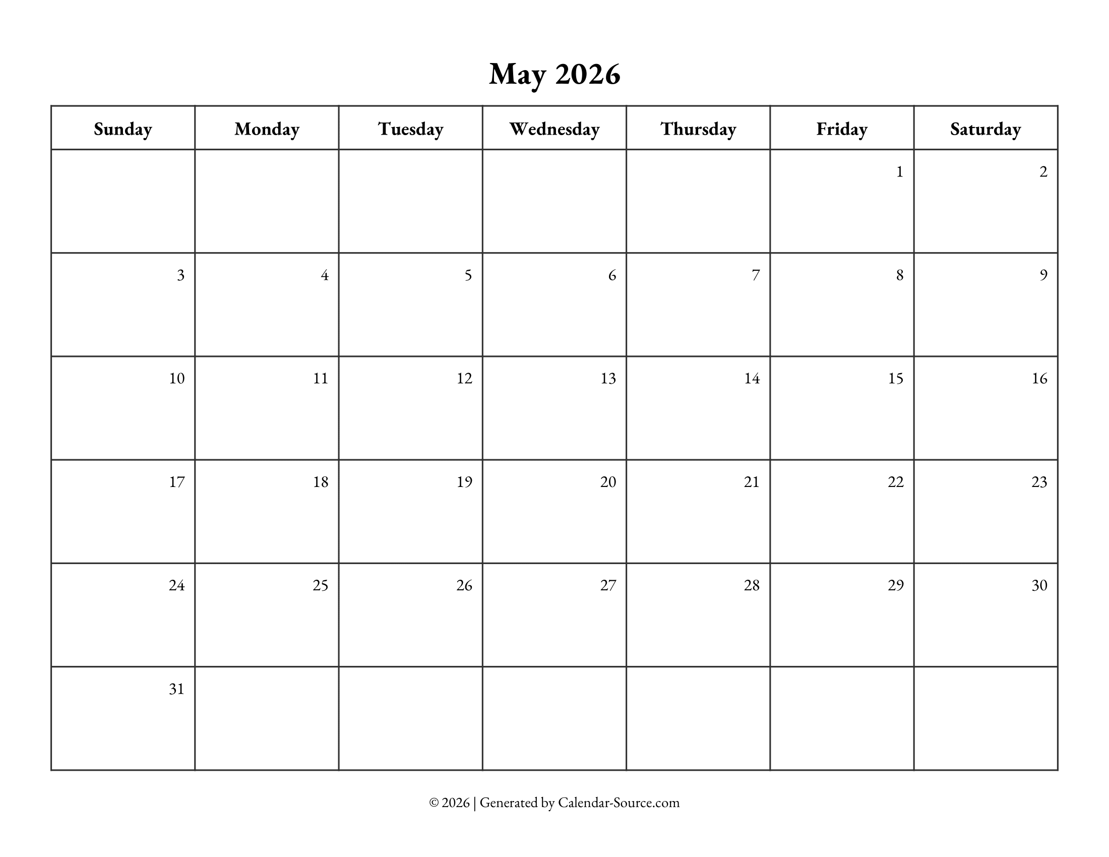 May 2026 Calendar Template 10