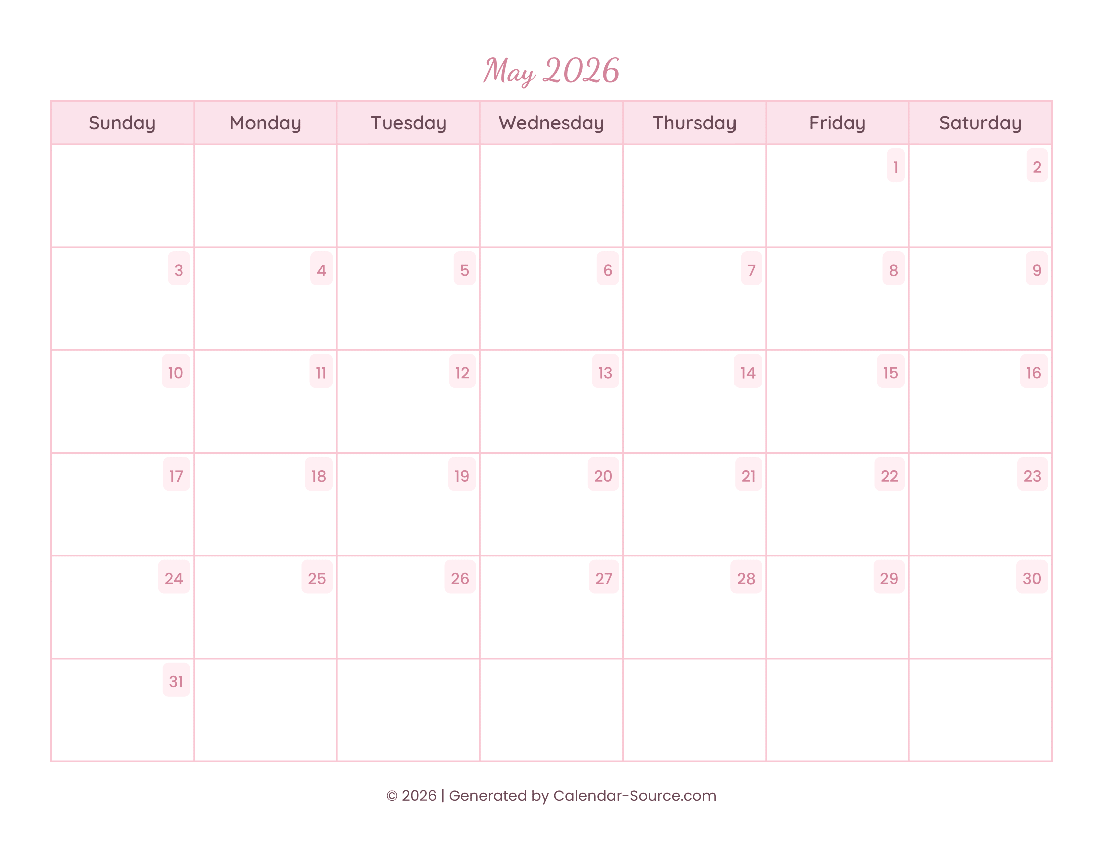 May 2026 Calendar Template 11