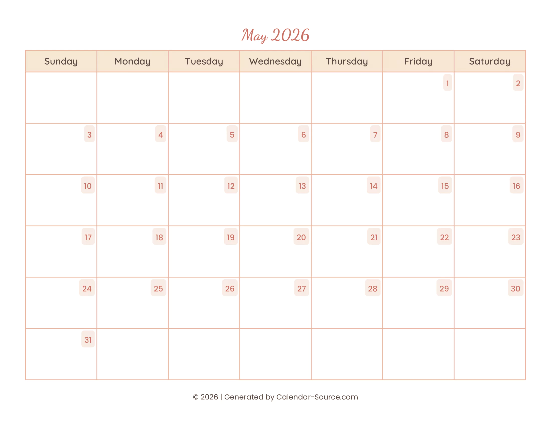 May 2026 Calendar Template 12