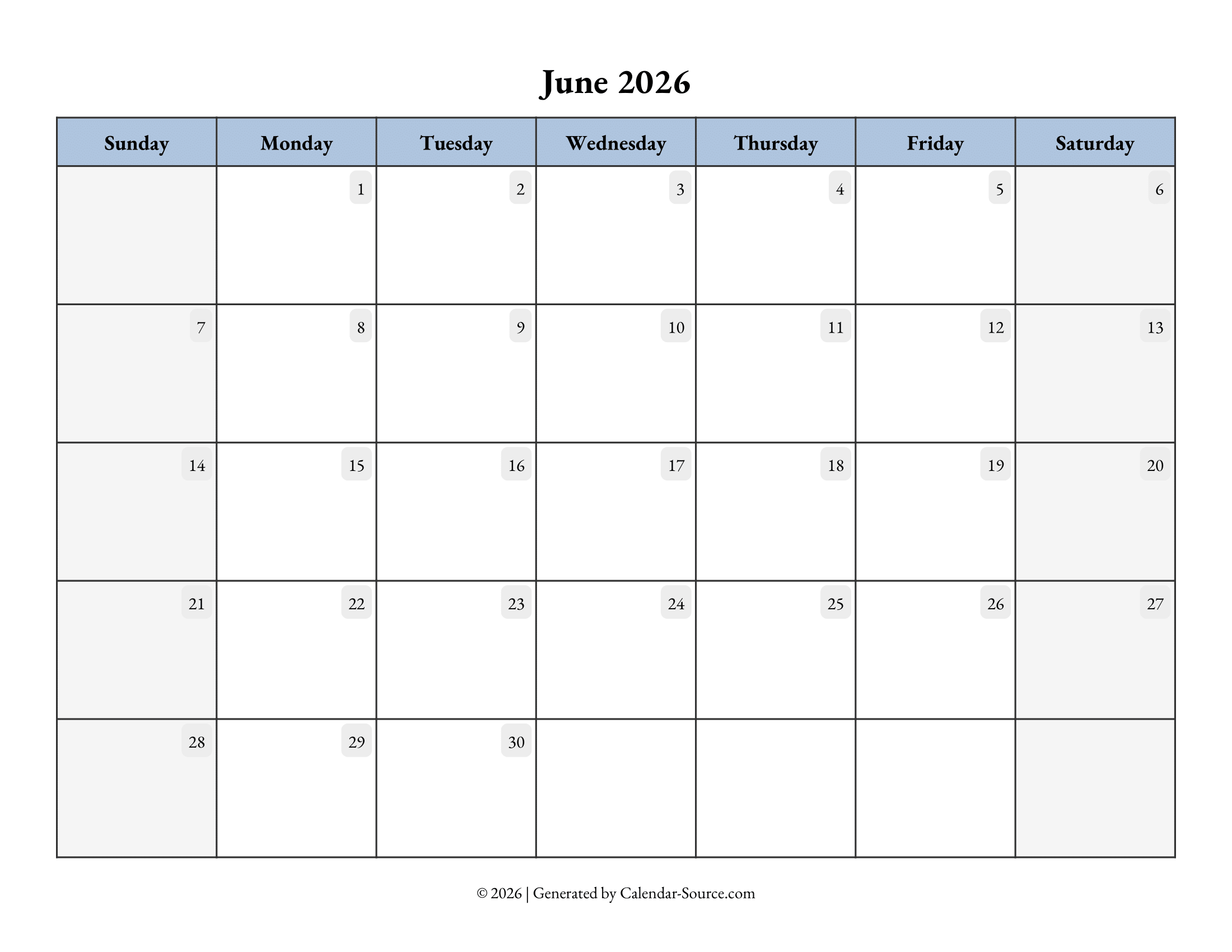 June 2026 Calendar Template 07