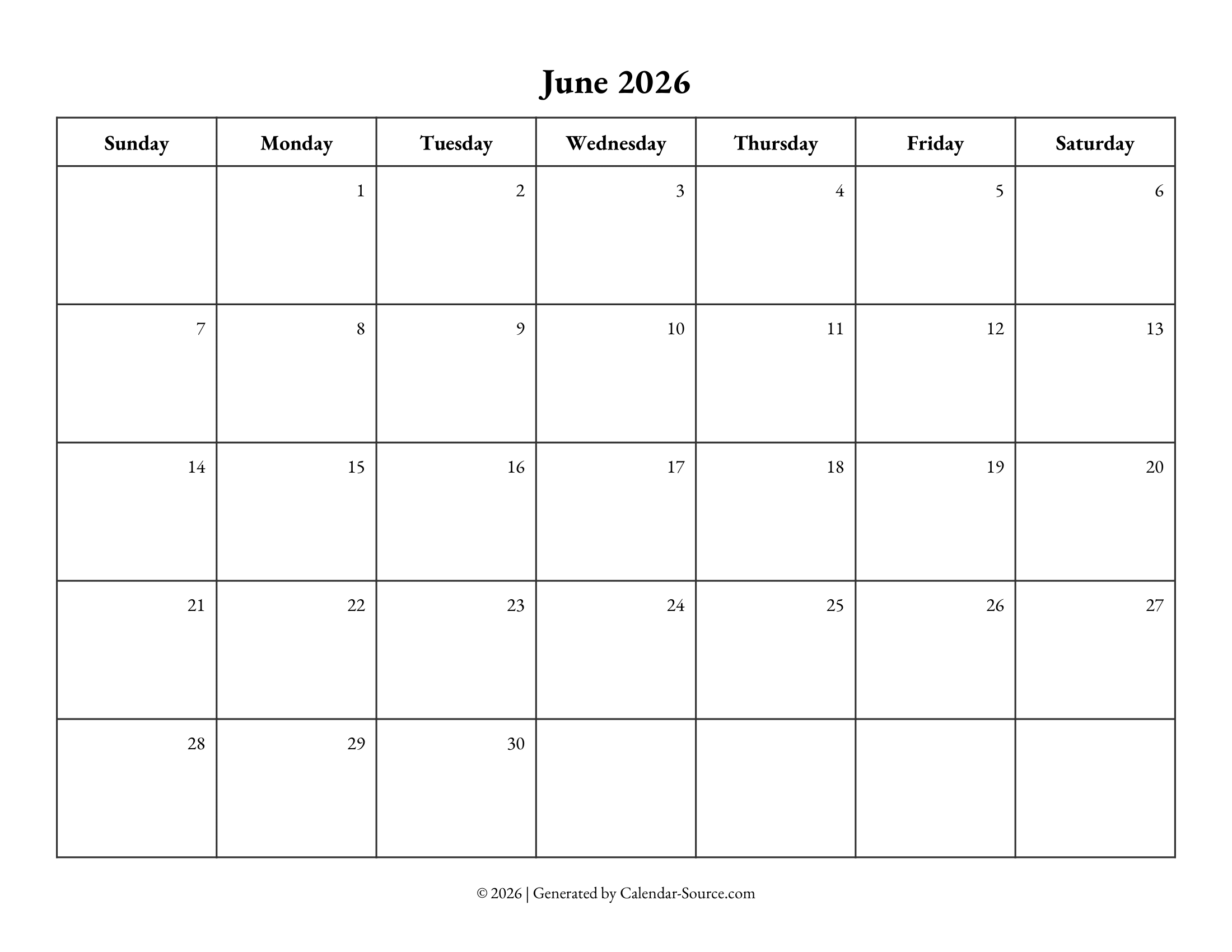 June 2026 Calendar Template 10
