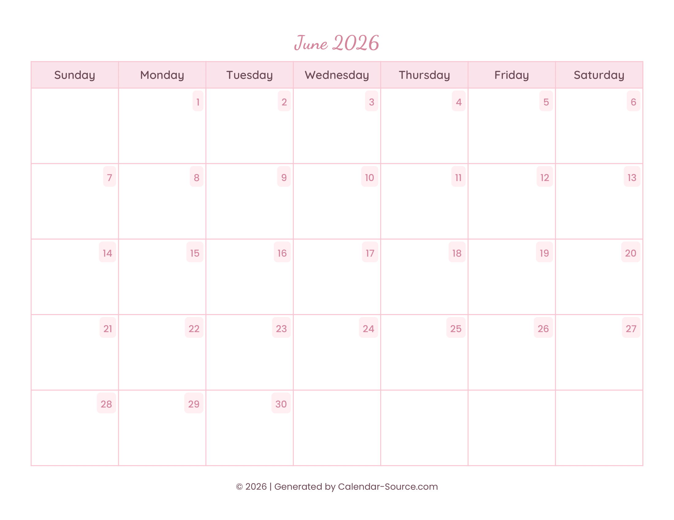June 2026 Calendar Template 11