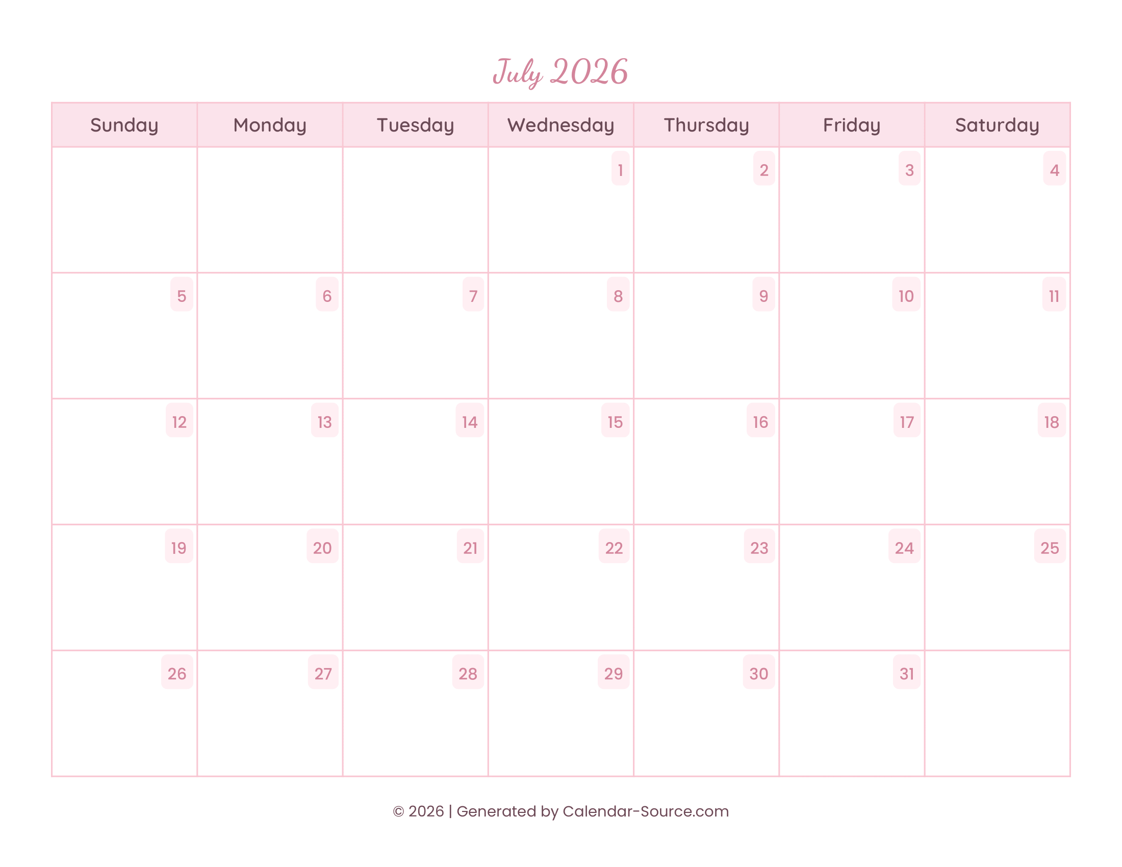 July 2026 Calendar Template 11