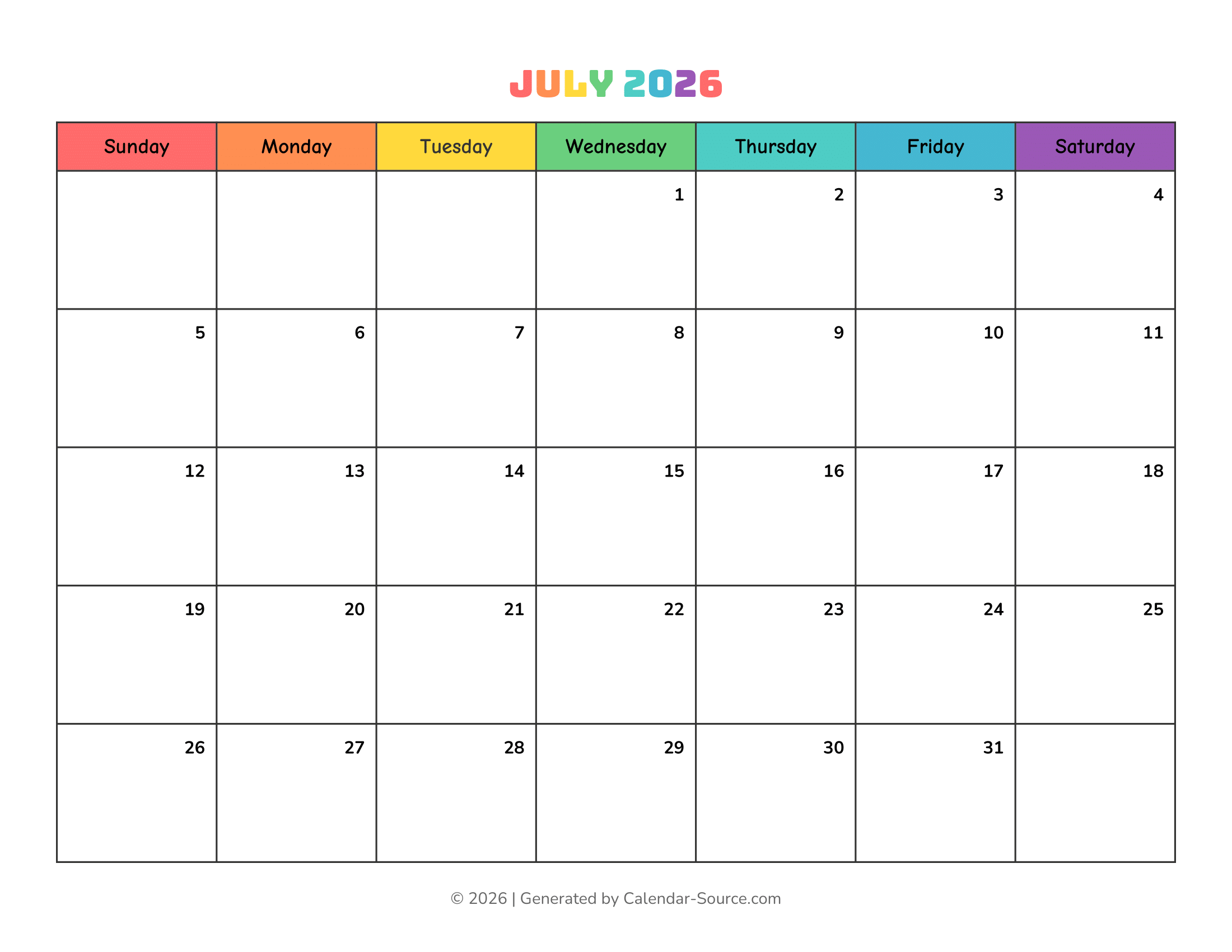 July 2026 Calendar Template 17