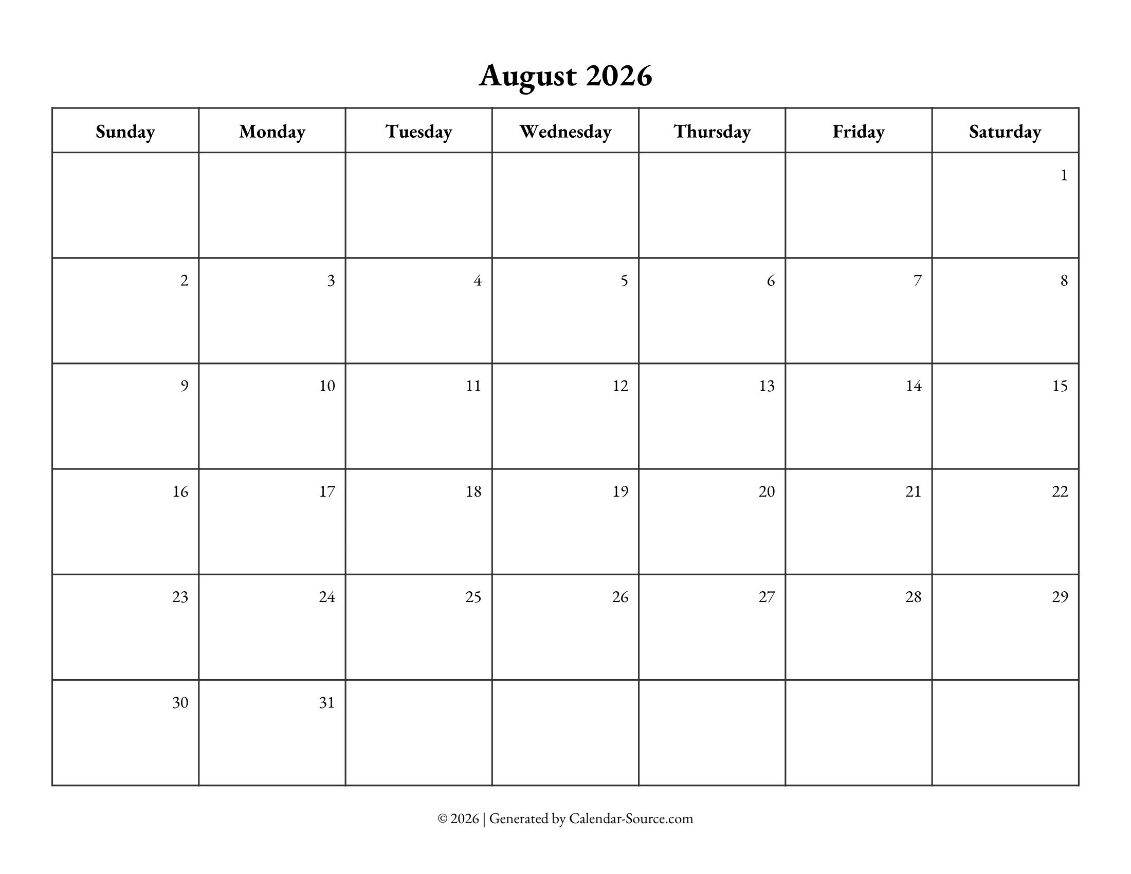 August 2026 Calendar 10