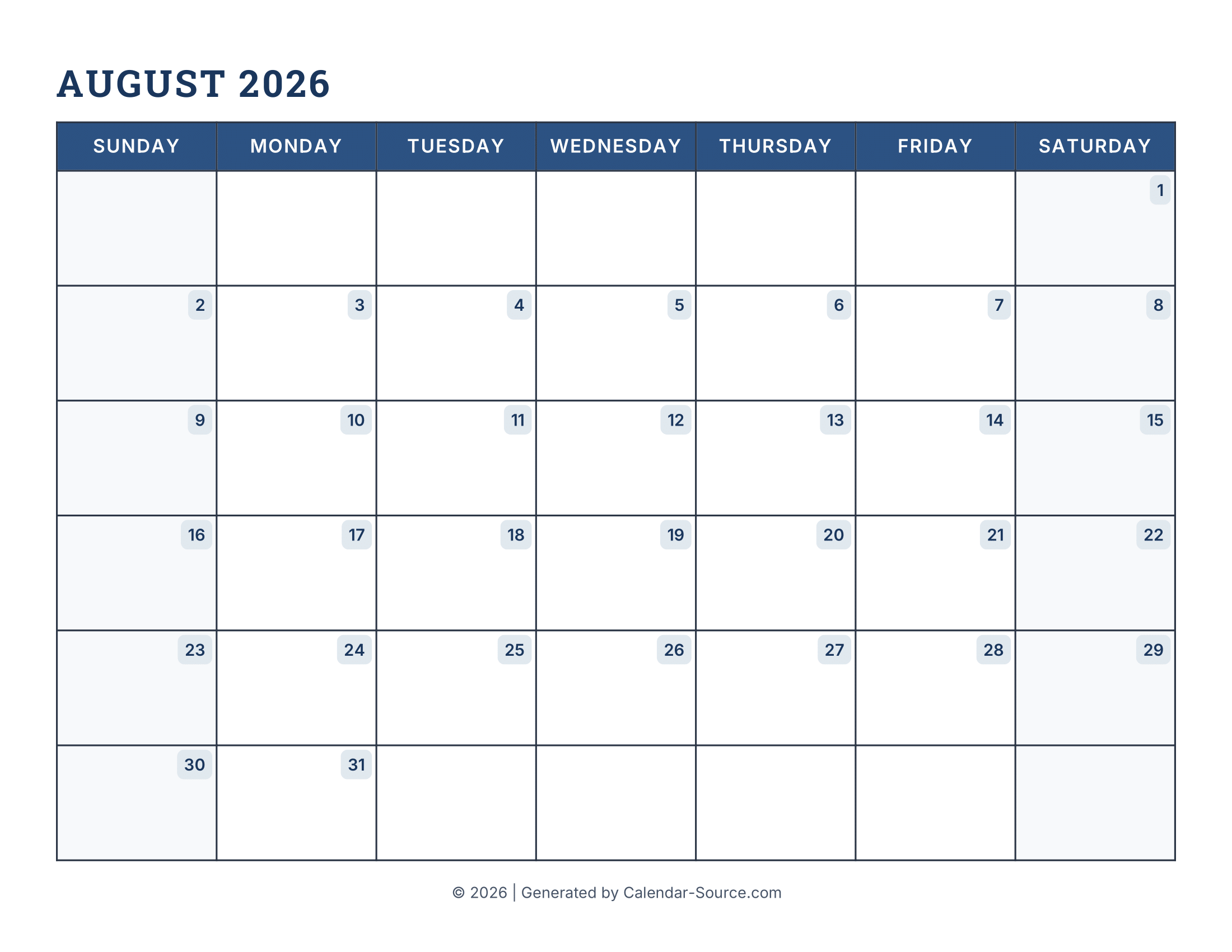 August 2026 Calendar 16