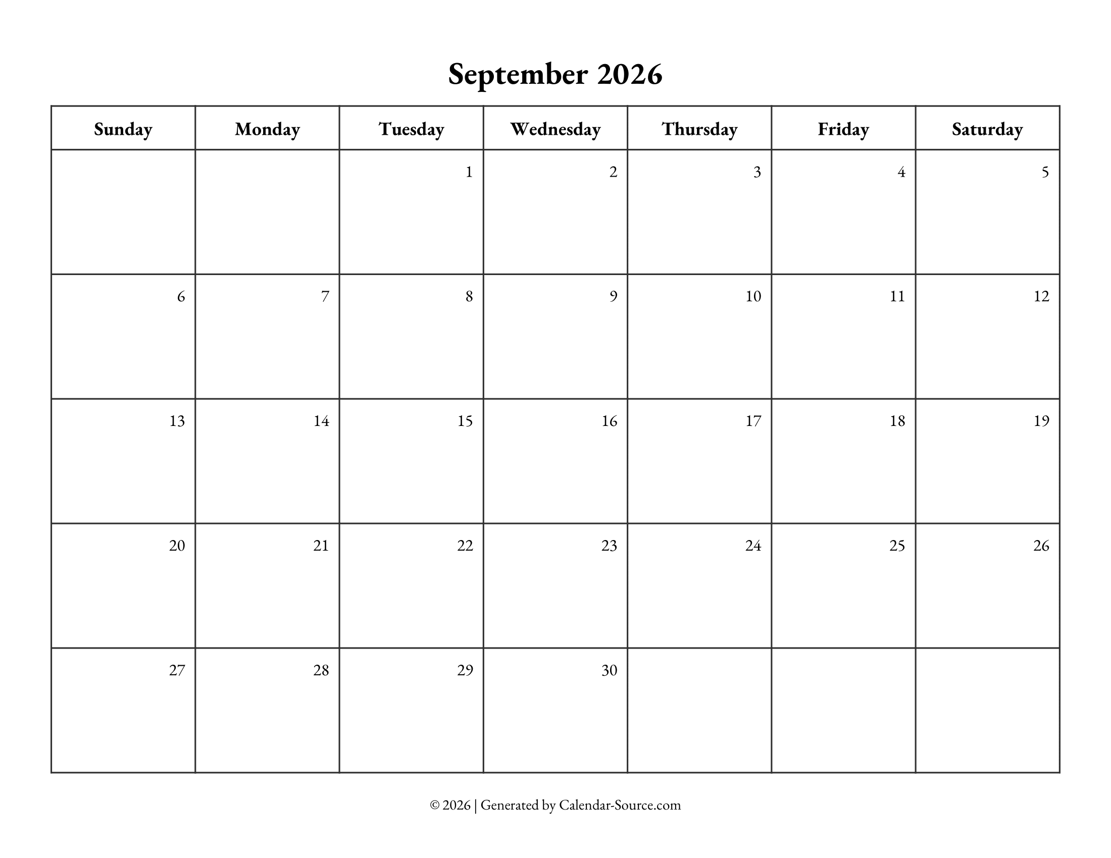 September 2026 Calendar Template 10