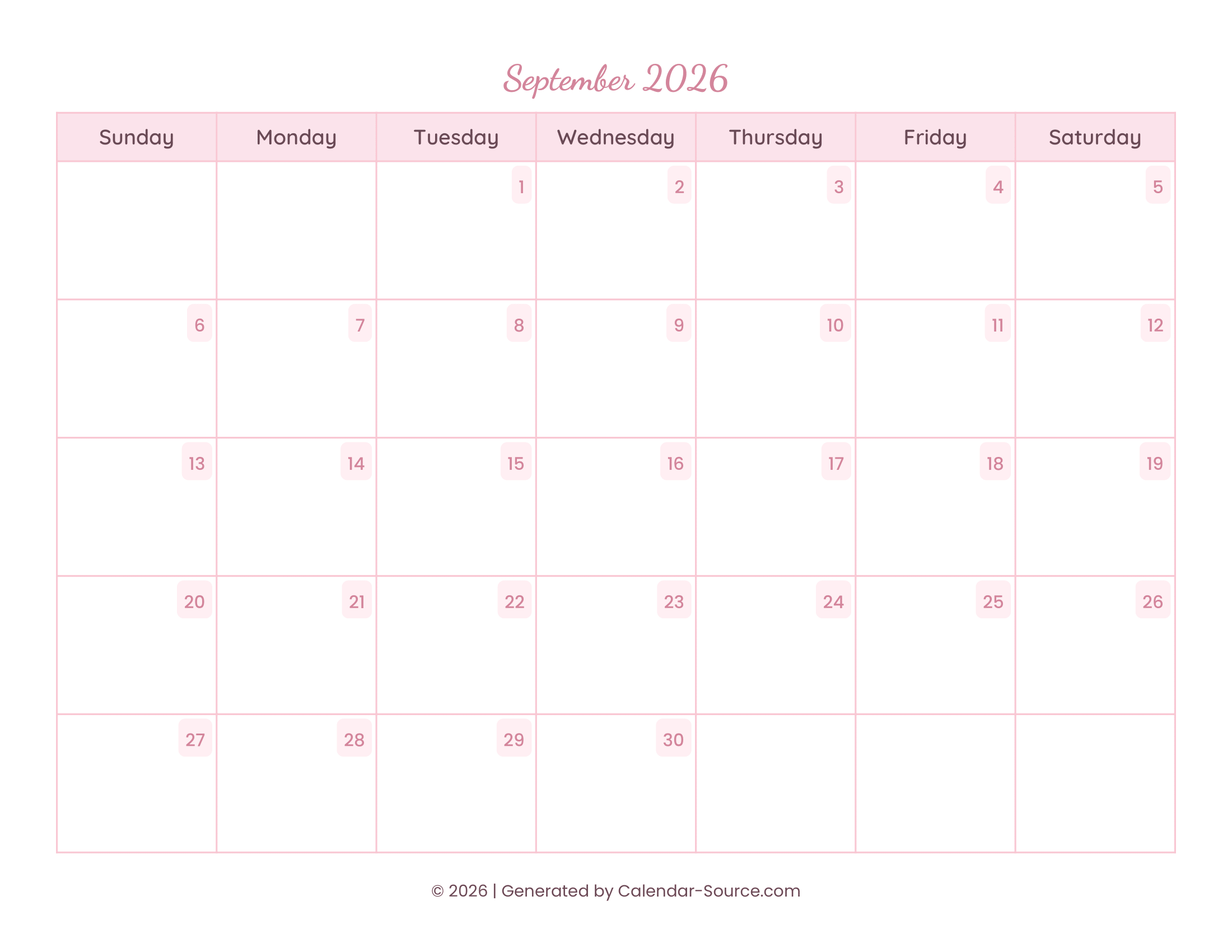 September 2026 Calendar Template 11