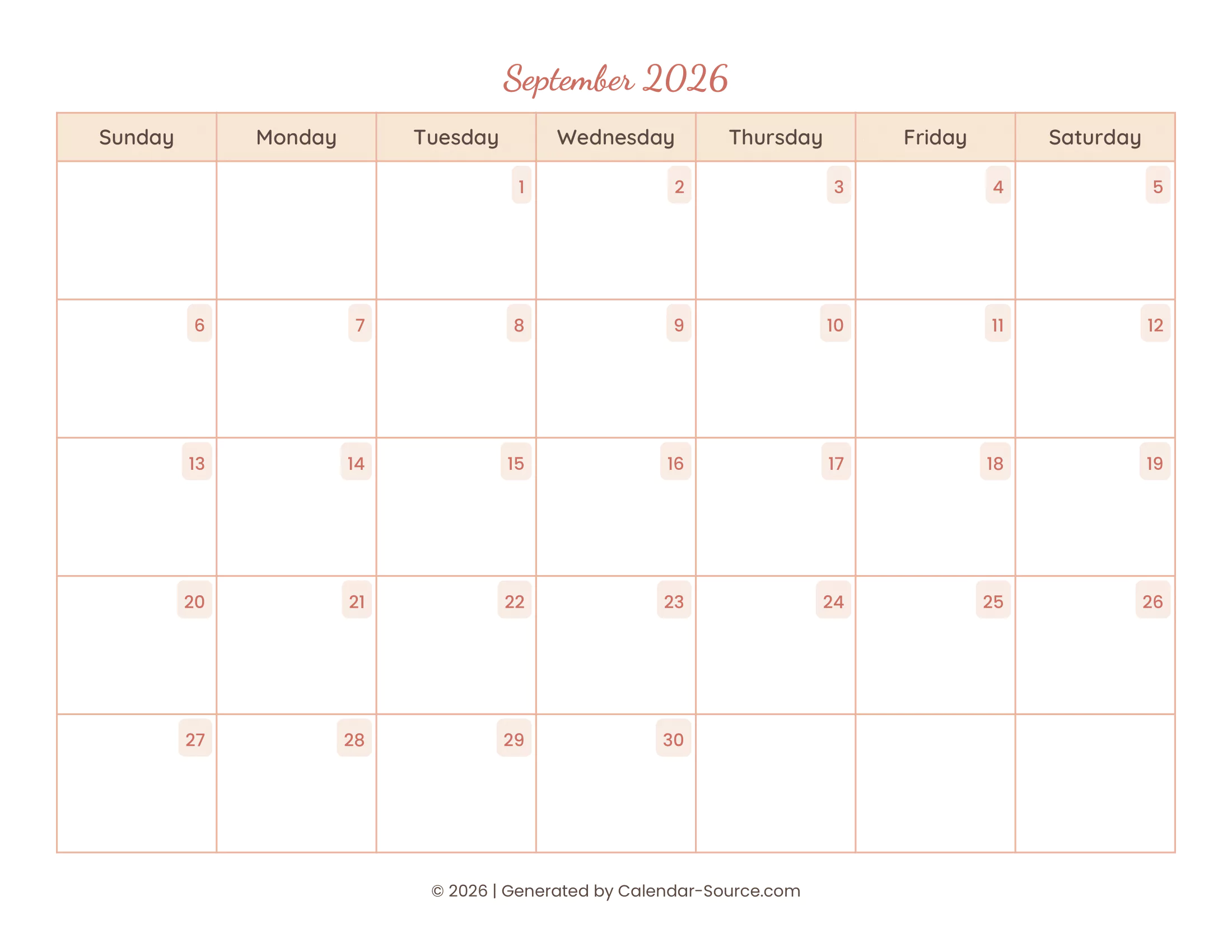 September 2026 Calendar Template 12
