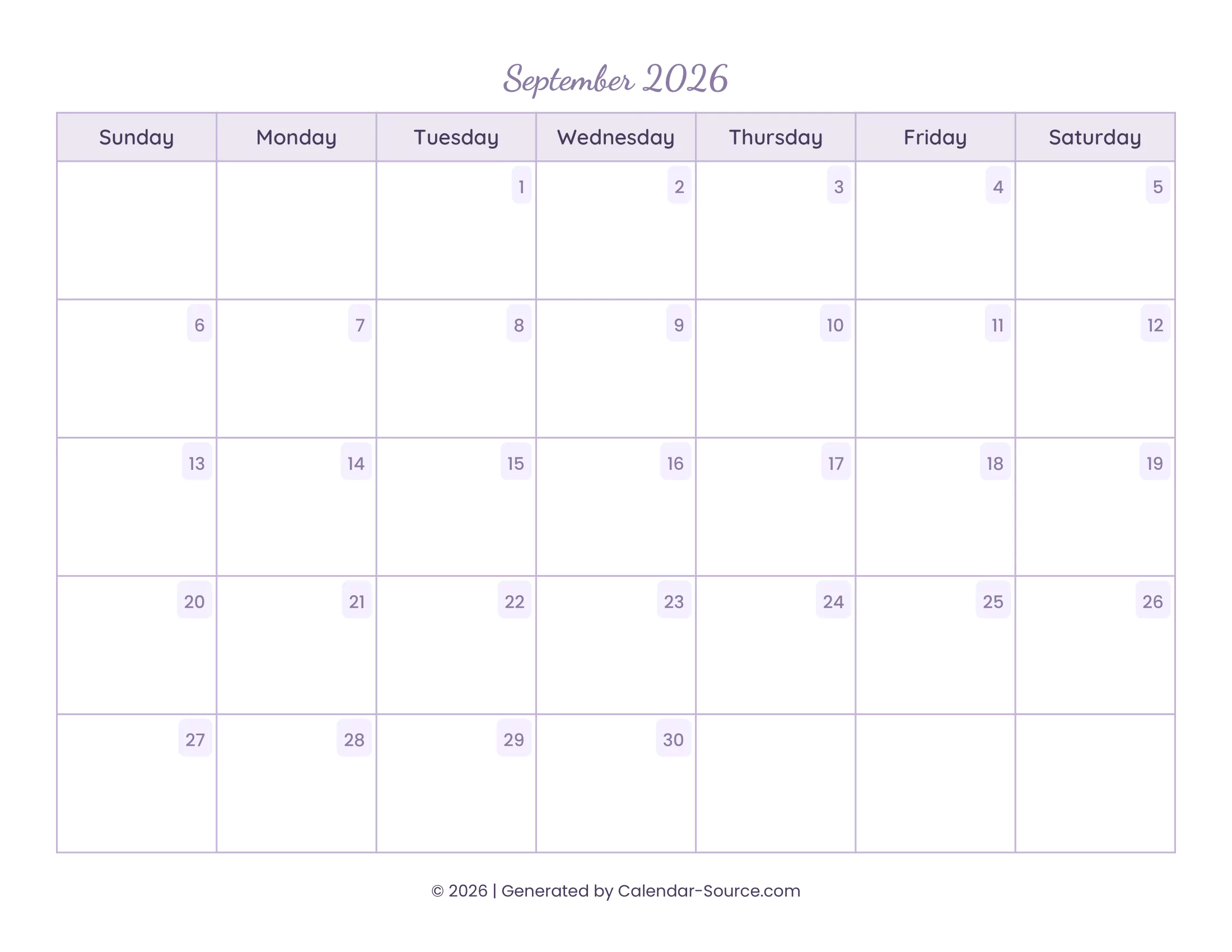 September 2026 Calendar Template 13