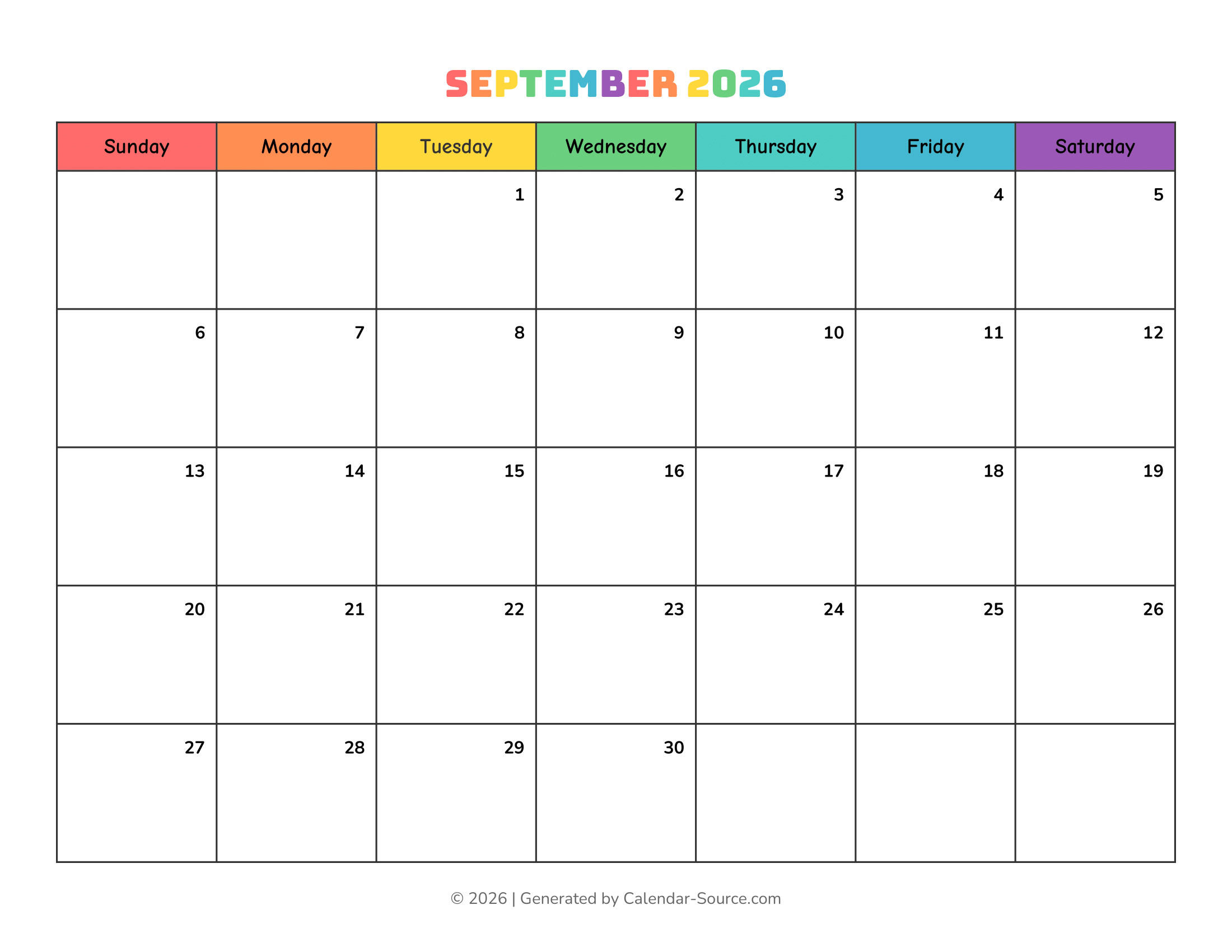 September 2026 Calendar Template 17
