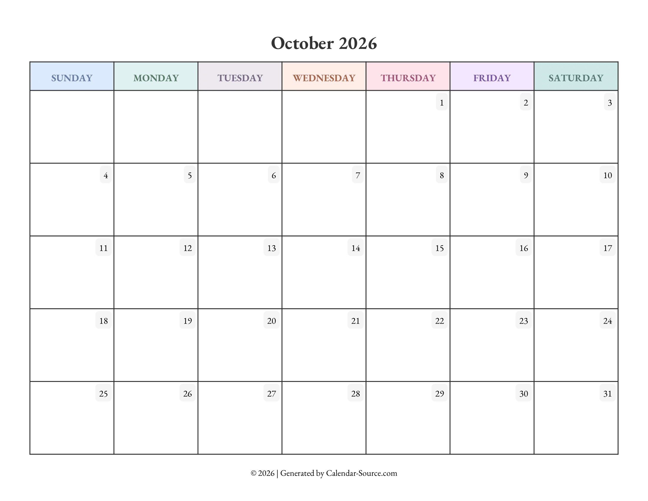 October 2026 Calendar Template 04