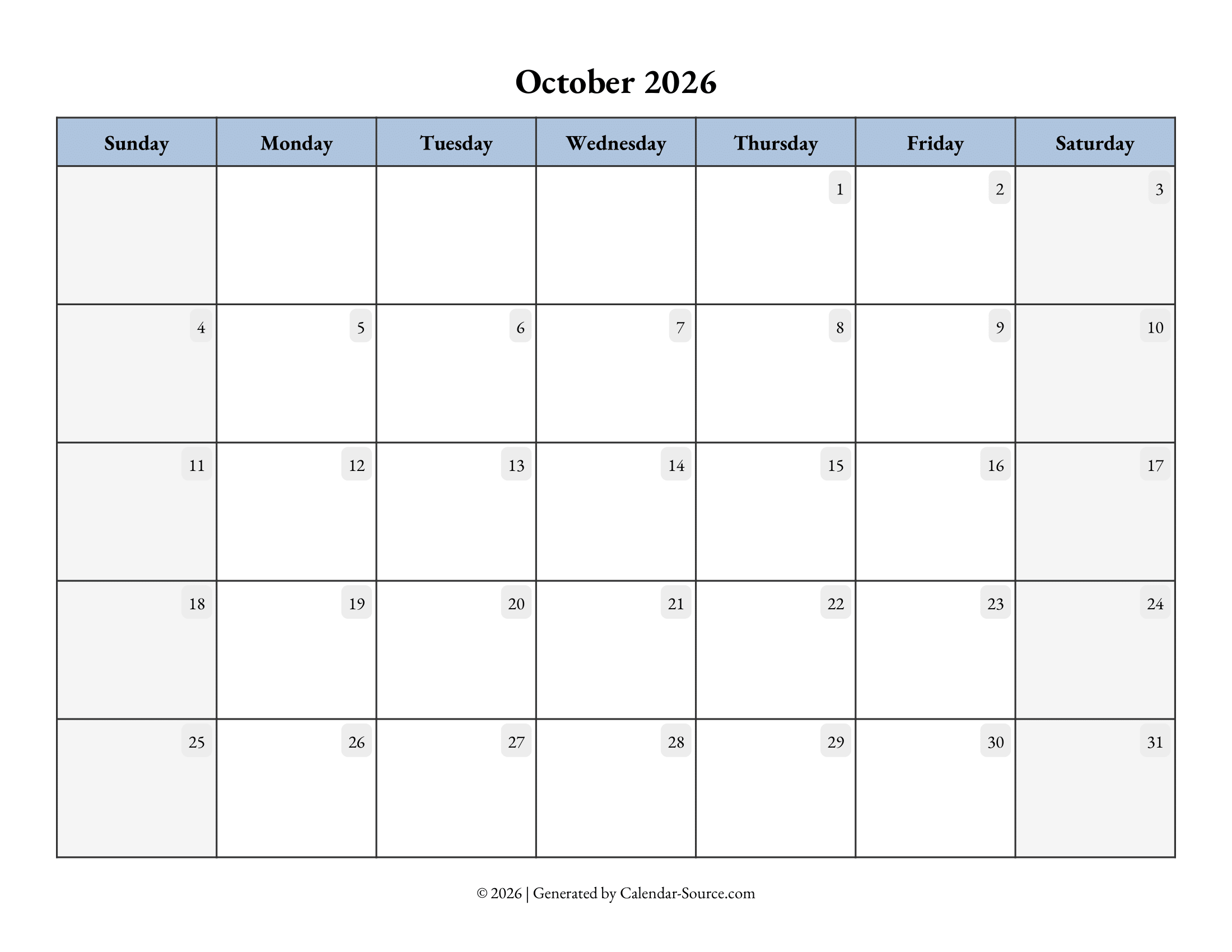 October 2026 Calendar Template 07