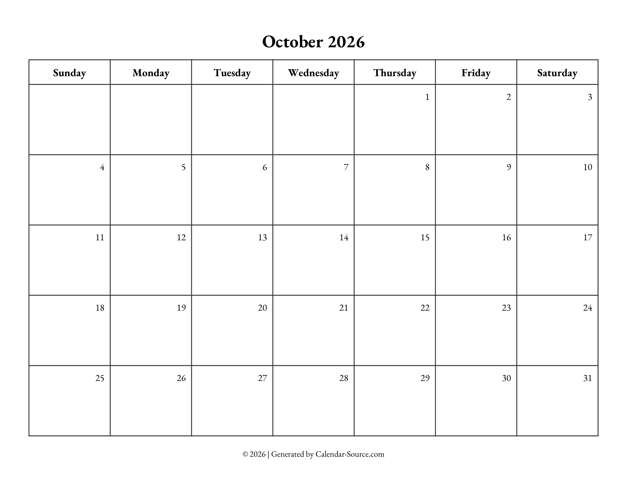 October 2026 Calendar Template 10