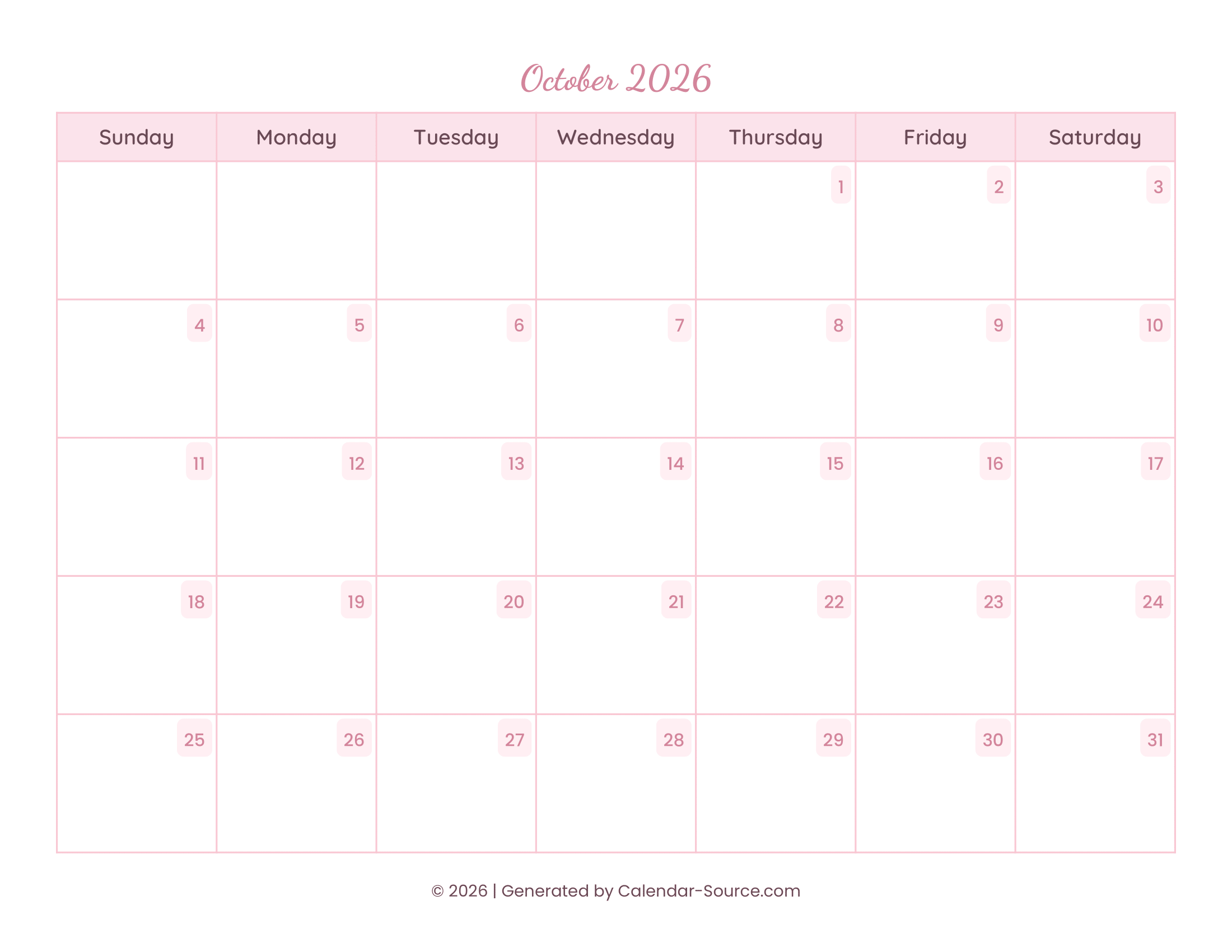 October 2026 Calendar Template 11